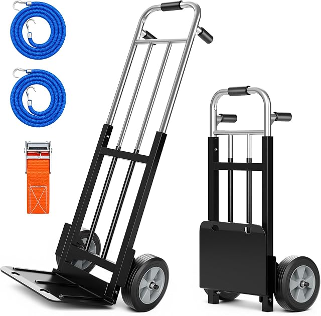 800 LB Alliage en acier lourd pliant camion à main Dolly 8" Roues en caoutchouc massif,Poignées de poignées en mousse double,Conception pliable pour la maison,Warehouse & Déménagement de bureau, idéal pour les boîtes & Appareils