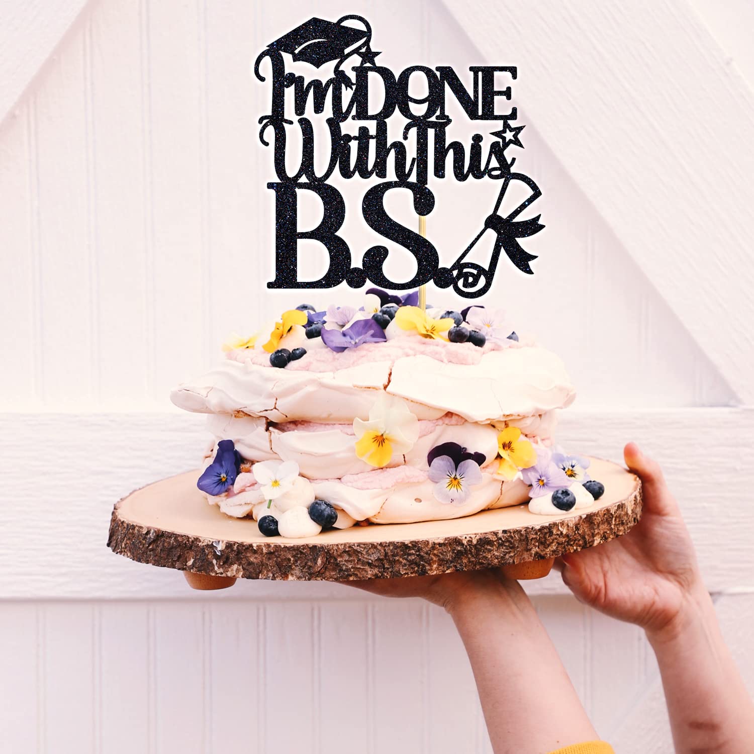 Kuchendekoration „I’m Done With This B.S.“ - Glitzernd, Für Abschlussfeier (Bachelor Of Science, 2025)