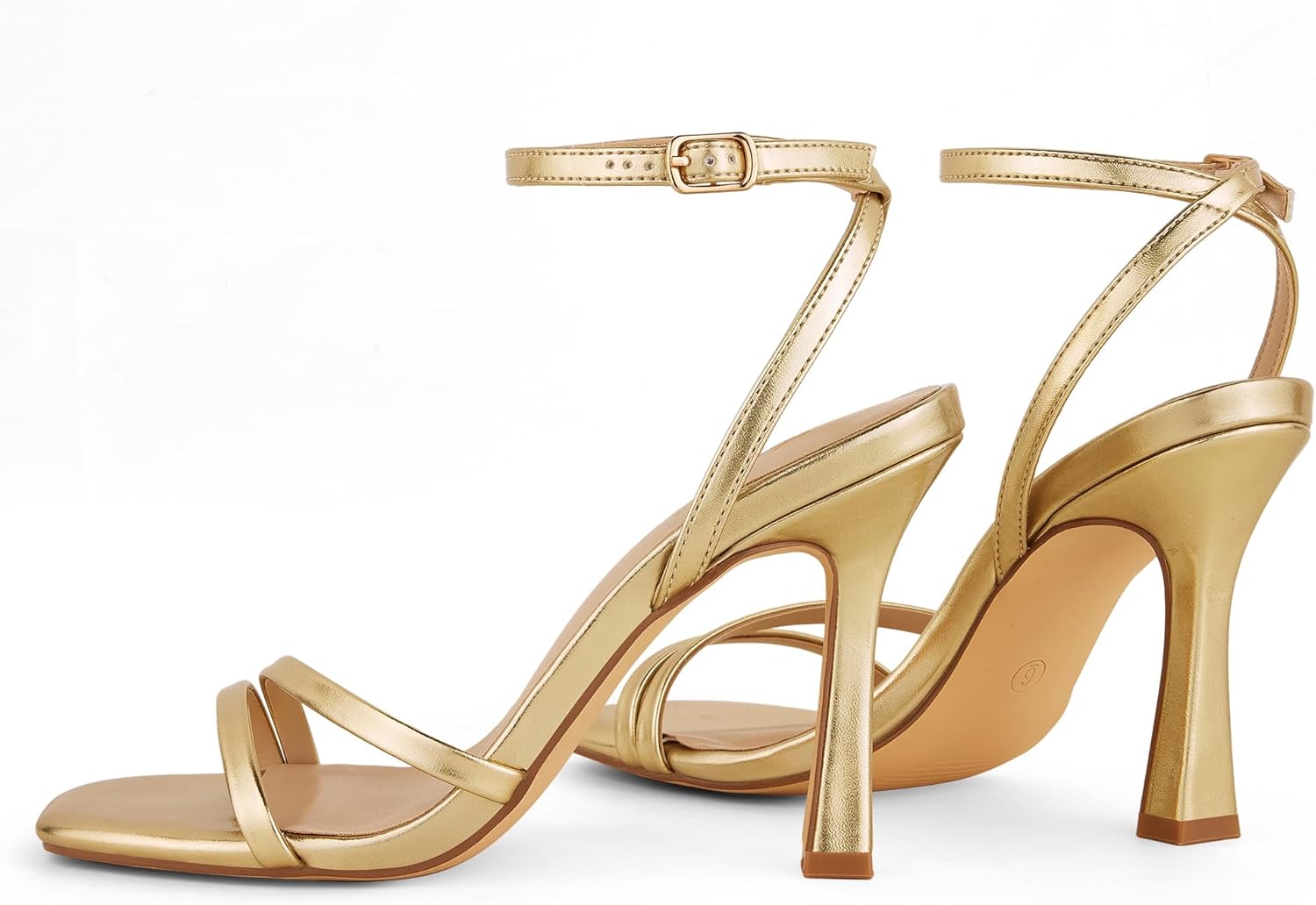 Elisabet Tang Women’s Strappy High Heel Sandals 4.1 Inch Stiletto – Square Open Toe Ankle Strap Buckle Dress Heels for Party, Prom, Dating, Wedding