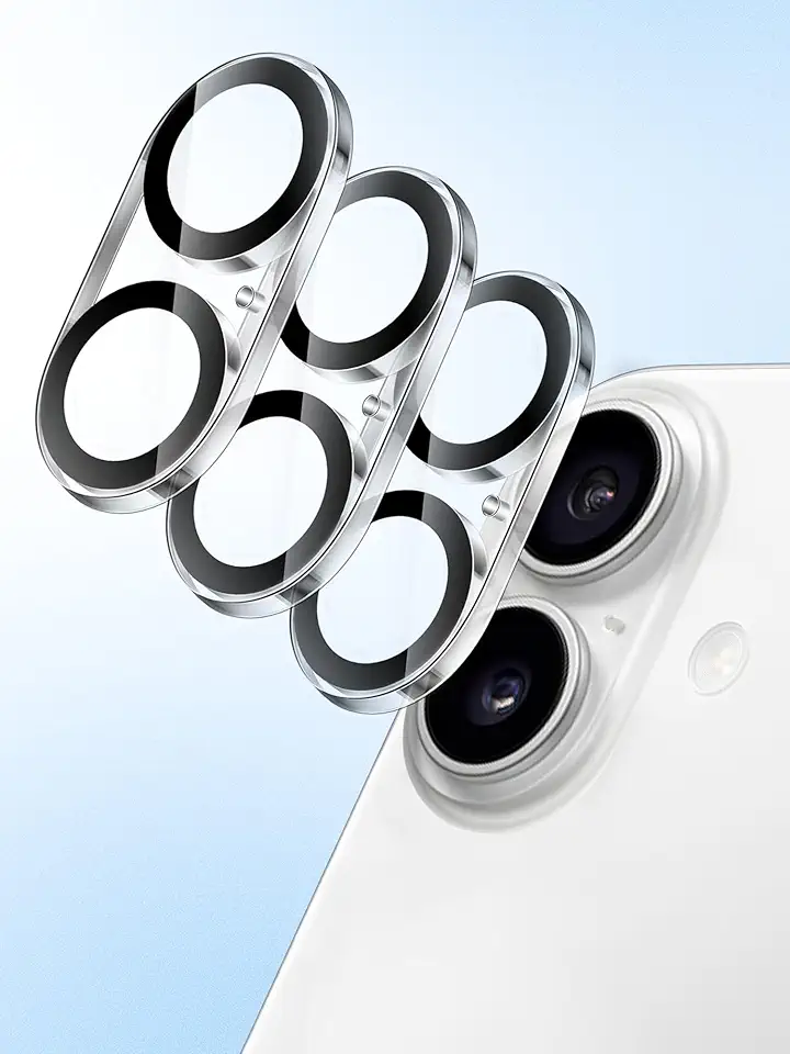 Pacote com 3 protetores de lente de câmera HD transparente para iPhone 16 (6,1 polegadas), vidro temperado de dureza 9H, antiarranhões, não afeta fotos noturnas