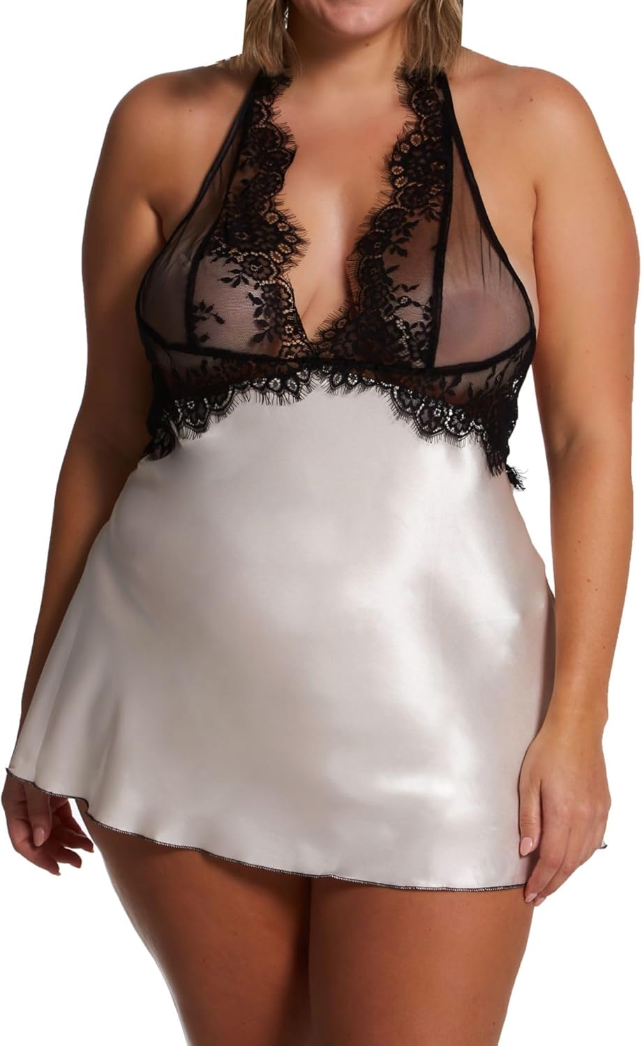 Shirley of Hollywood Women's 31511X Plus Size Silky Charmeuse and Eyelash Lace Chemise
