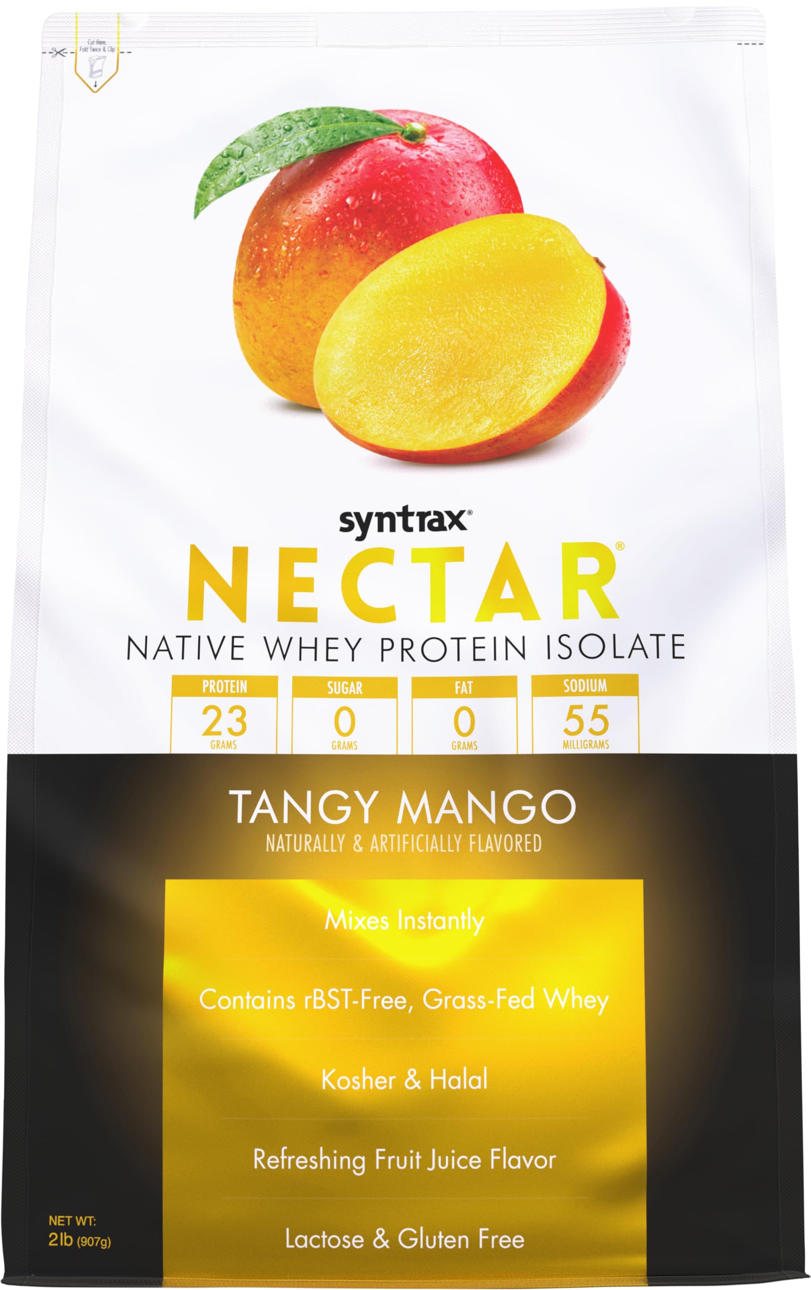 Syntrax Nutrition Nectar,100% Whey Protein Isolate Powder, Refreshing Fruit Juice Flavor, Tangy Mango, 2 lbs.