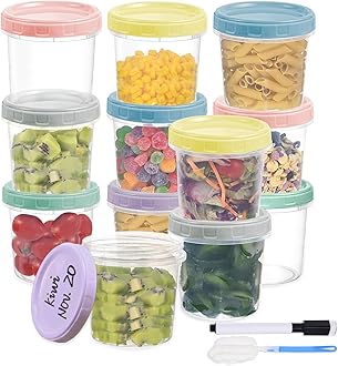 12pcs 16 oz Plastic Deli Containers with Screw Lids, Small Freezer Container Reusable 2 Cup Food Storage Container with Pen & Brush for Snack Salad Fruit, Microwave & Dishwasher Safe BPA Free