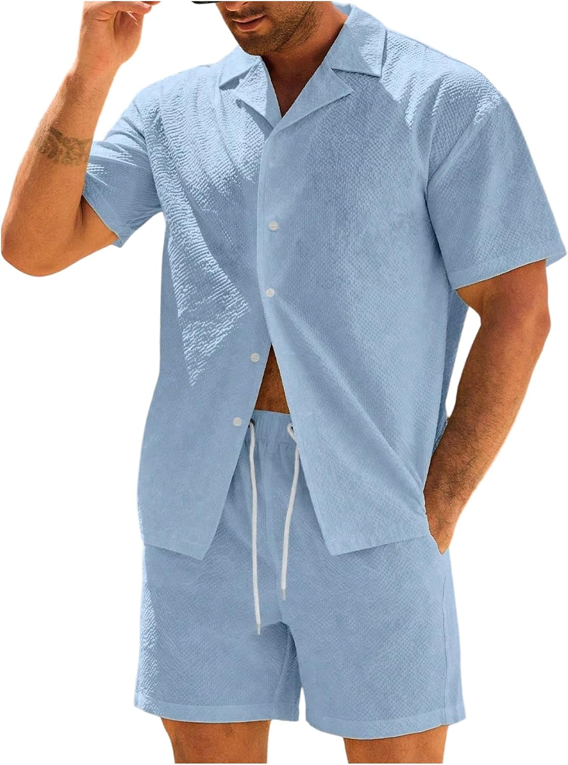 SHENHE Men's Hawaiian Beach 2 Piece Outfits Short Sleeve Button Down Shirt and Shorts Vacation Set