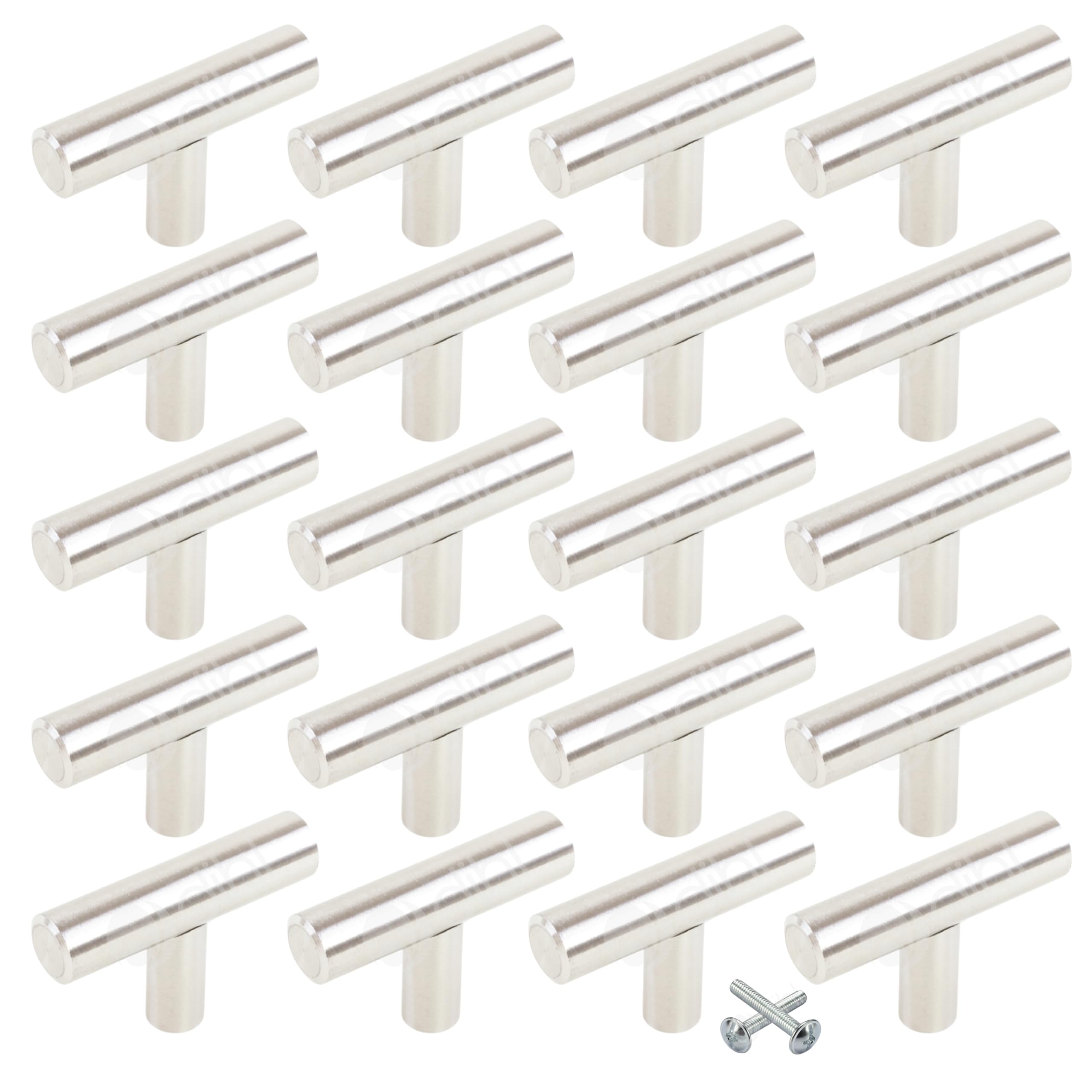 Dihl Pack of 20 Chrome 50mm T-Bar Kitchen Cabinet Cupboard Handles, Modern Sleek and Sturdy Furniture Drawer Pull Handles for Contemporary Home Décor, Easy Installation, 5cm, Silver, 20 PCS