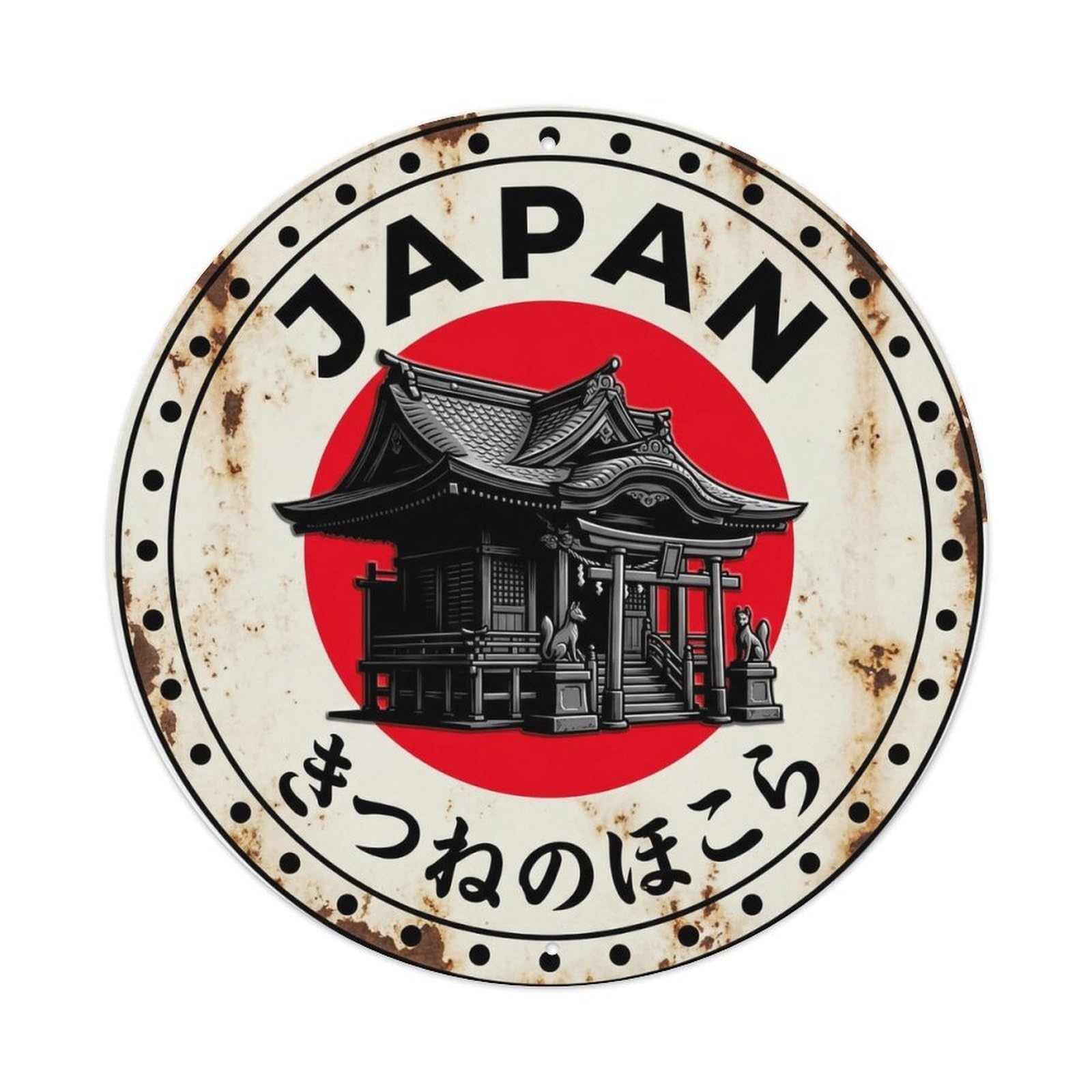 Fox Shrine Japan Inari Sacred Structure Vintage Metal Tin Sign