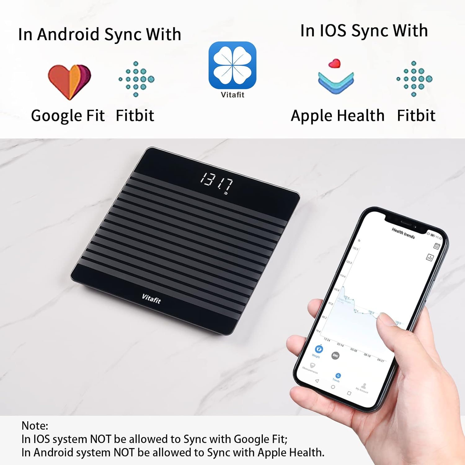 Vitafit Anti-Slip Smart Digital Bathroom Scale for Body Weight, High Accuracy Assured by Weighing Professional Since 2001, BMI with App,Black