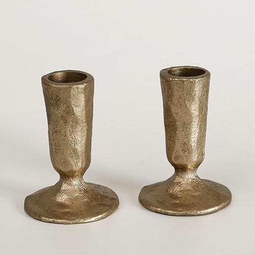 Handcrafted Antique Brass Iron Taper Candle Holders - Set of
