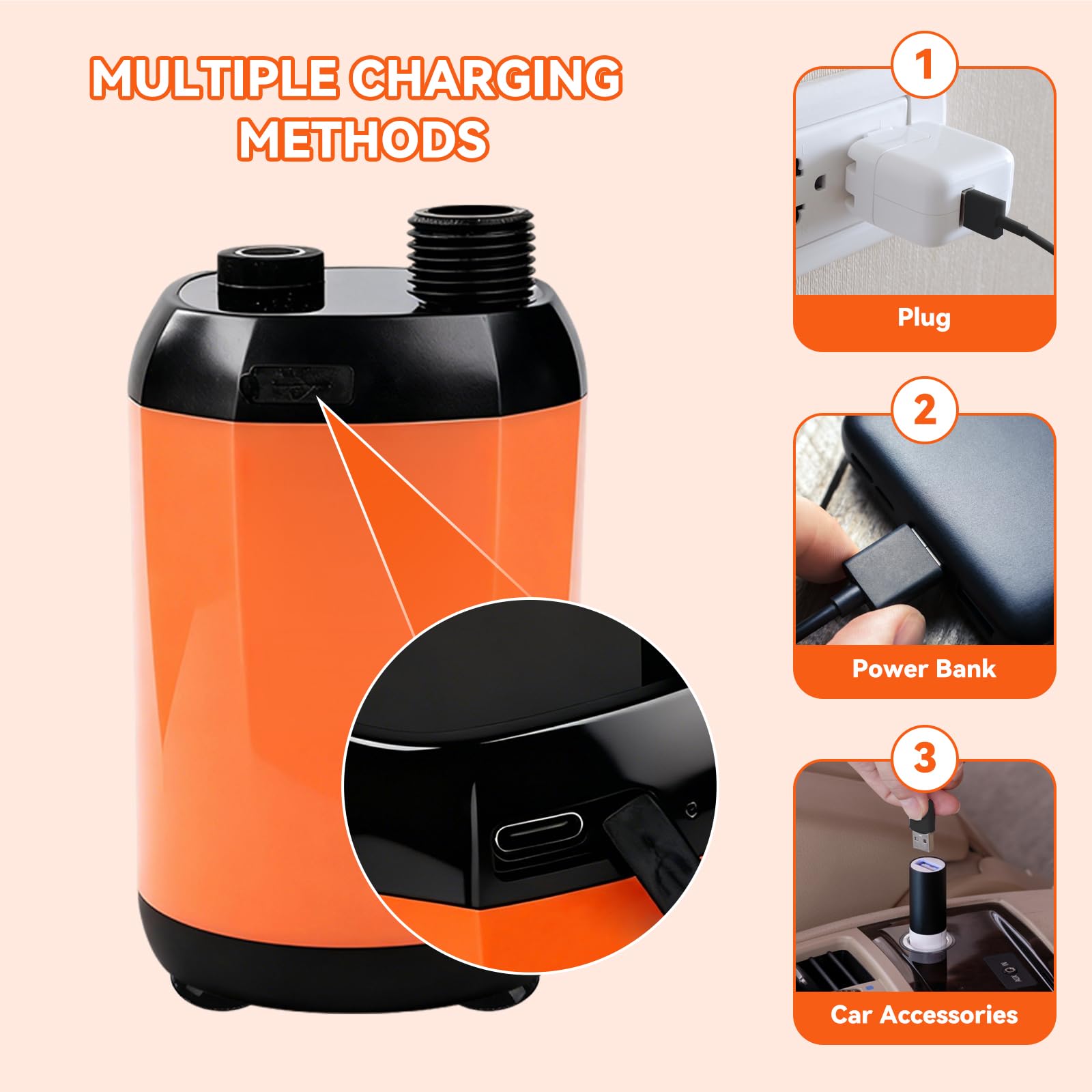 Ducha de Camping portátil con batería y Bomba, Pantalla inteligente bomba de agua autocebante ajustable de dos niveles con manguera de ducha y accesorios, 6000 mAh, valor Wh 22.2.