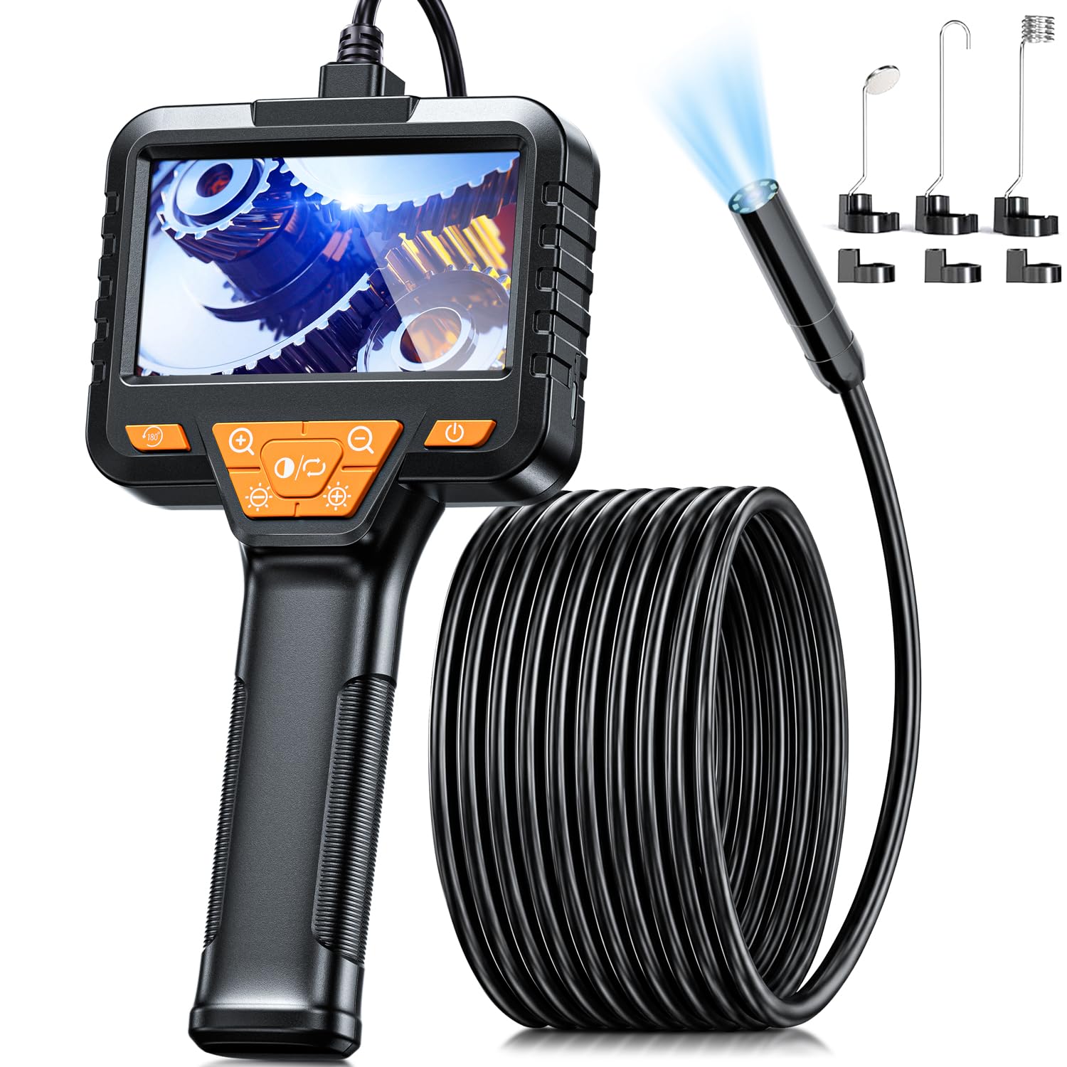 Endoscopio Industriale, SKYBASIC Telecamera Endoscopica 15M con Schermo da 4,3 Pollici Telecamera per Ispezione Impermeabile IP67 Impermeabile, 8 LED, per Tubi, Motore Auto, Scarichi e Casa