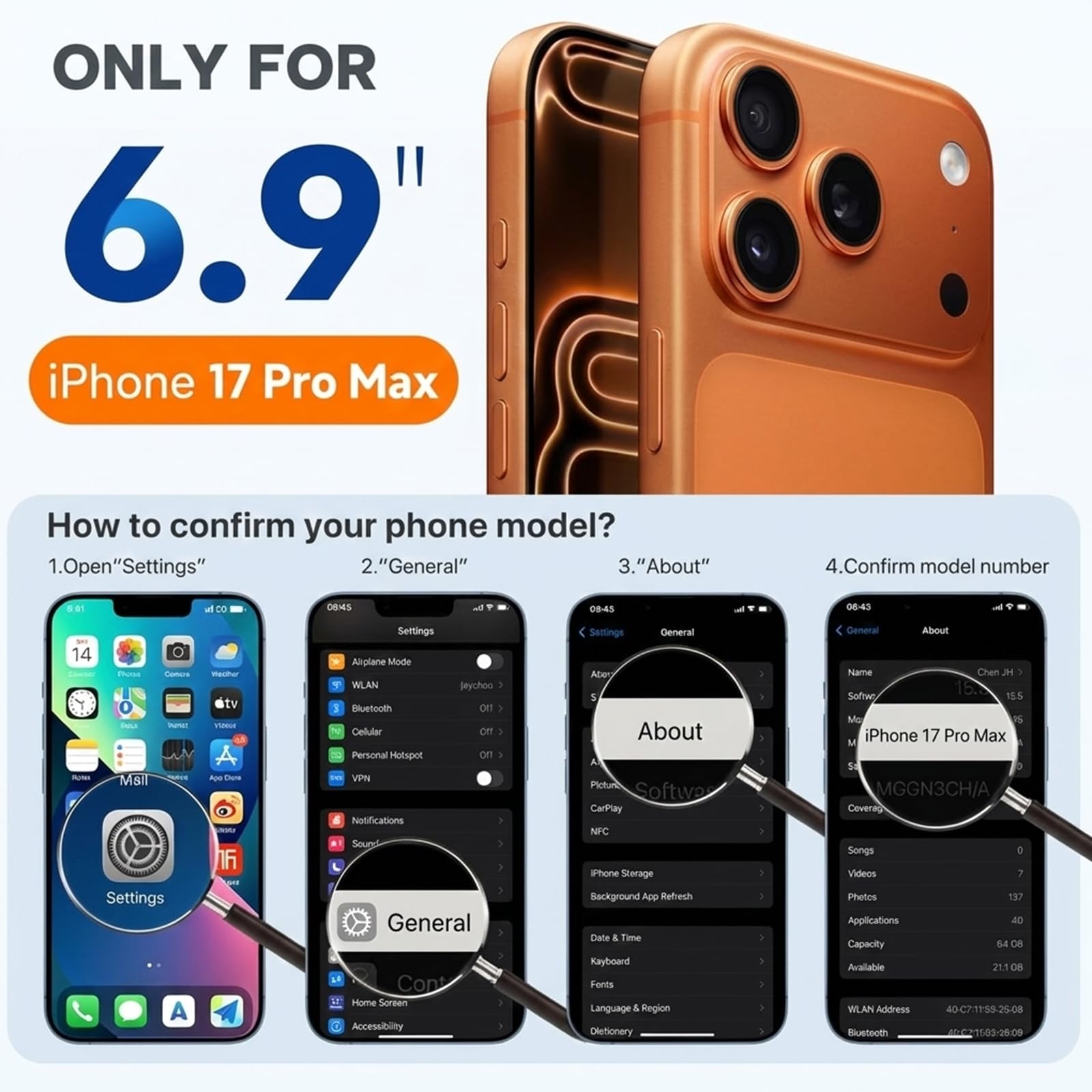 BOPPS Custodia con batteria per iPhone 17 Pro Max con 【2025 nuovo】, custodia caricabatterie portatile da 8500 mAh, protezione a 360°, custodia di ricarica estesa nera