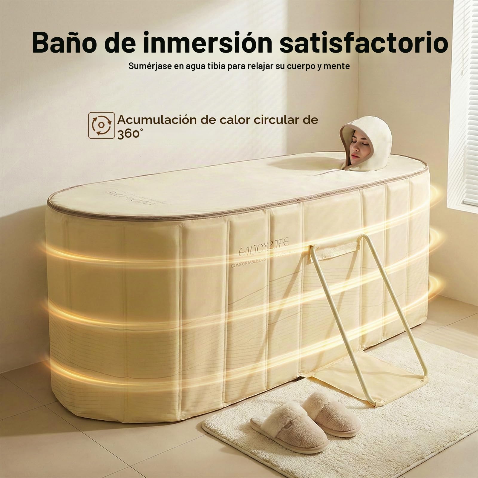 Bañera plegable para adultos – Bañera independiente portátil con tapa, 5 capas de calor, 2 agujeros de drenaje, para SPA en casa, al aire libre y para la familia – Extra grande 150x55x50cm