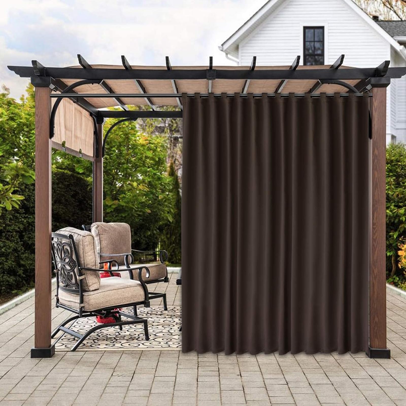Outdoor Curtains for Patio Waterproof, Privacy Patio Door Curtain, Gazebo Curtain Blackout-Patio Door Sun Shade Curtains with Sun Protection & Heat Insulation, Width x Height(Coffee,2.8 x 2.1 M)