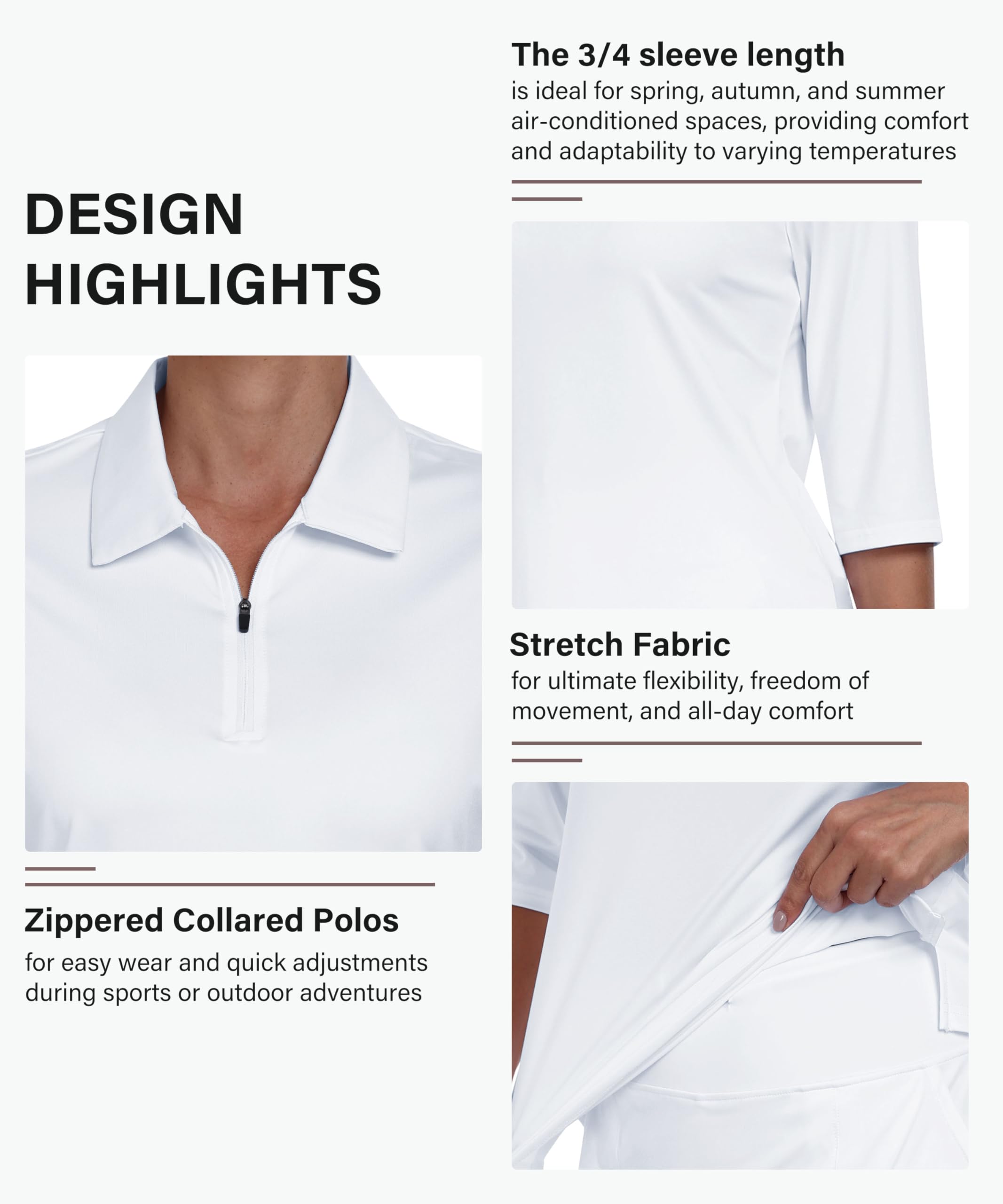 MoFiz Polo Femme à Manches Courtes Polo Shirts Respirants pour Femmes avec Fermeture éclair 1/4 Polo Femme T-Shirts de Sport à séchage Rapide avec Manches mi-Longues pour Golf Tennis XS-2XL