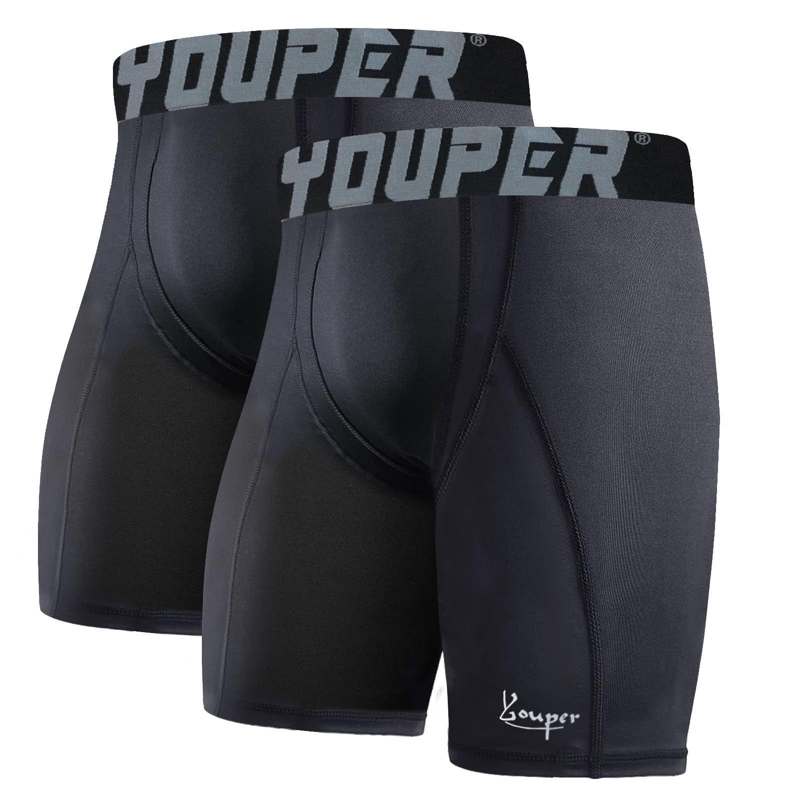 2-Pack Adult Compression Shorts w/Cup Pocket, Men's Athletic Supporter for Baseball & Football