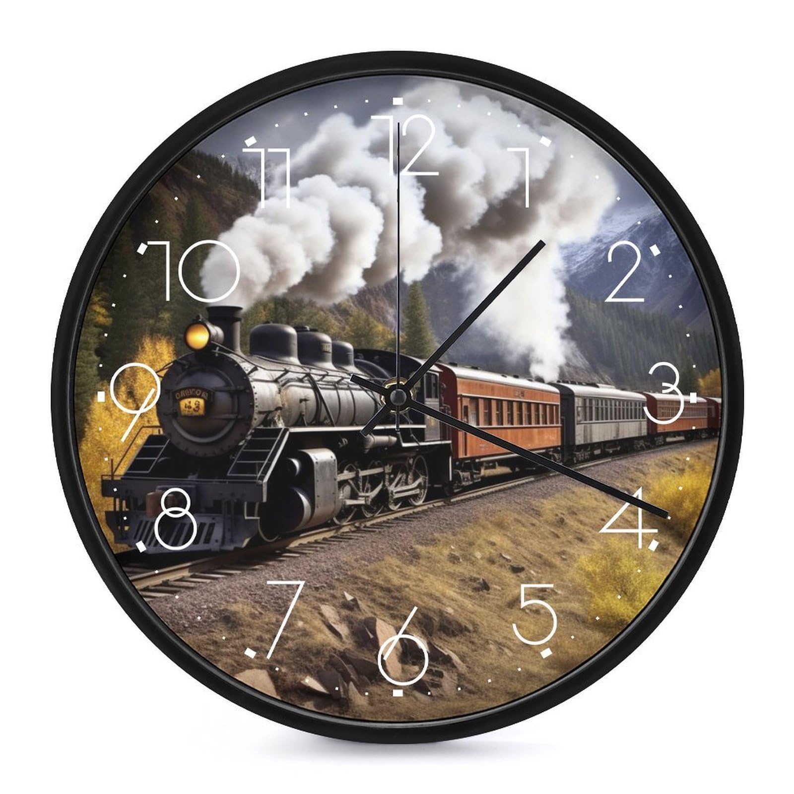 Horloge murale locomotive à vapeur ronde de 25,4 cm pour salon