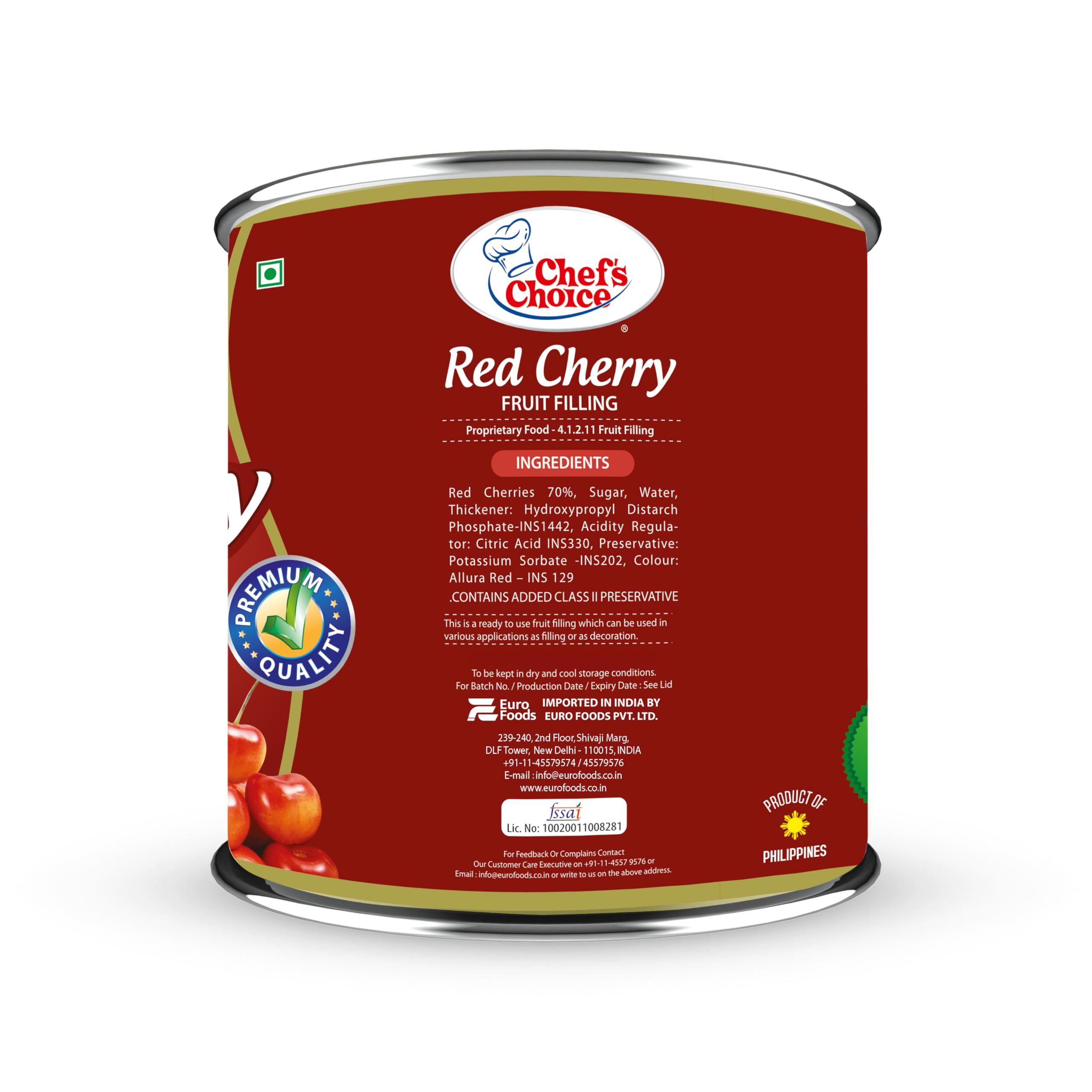 Chef's Choice Red Cherry Fruit Filling Can - 2.7 Kg | Product Of Philippines,Red Cherry Fruit Filling For Baking And Dessert Preparations | Pack Of 1 1
