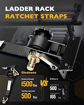 Ladder Rack Ratchet Straps with J-Hook (4 PCS), 1.4 Black Square Tube Mount, 1.5 Wide x 7.5' Long Black Retractable Ratchet Tie Down Strap Roof Rack, 500 lbs Load Heavy Duty, Cargo Buckle Lock Strap | 1.4 Black Square Tube Mount 1.5 Wide x 7.5' Long Black Retractable Ratchet Tie Down Strap Roof Rack, 500lbs Load Heavy Duty
