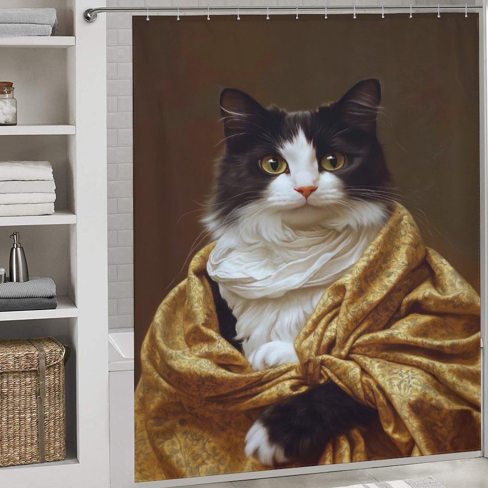 Rideau de douche chat tissu imperméable lavable polyester 177x180