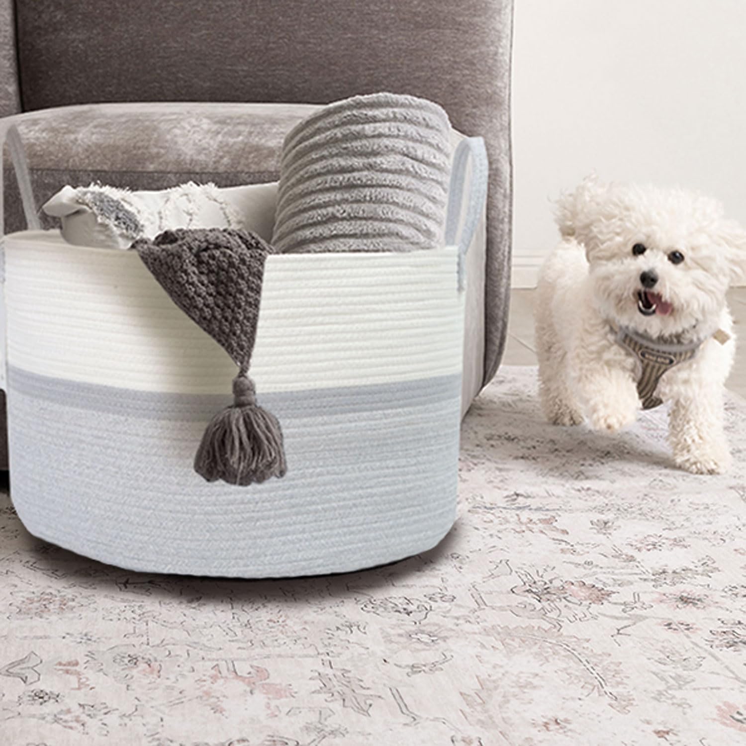 laundry hamper with Handle,Nursery Hamper in Baby Nursery&Bathroom, Living Room for Toys, Clothes and Blanket (Gray, 100L)
