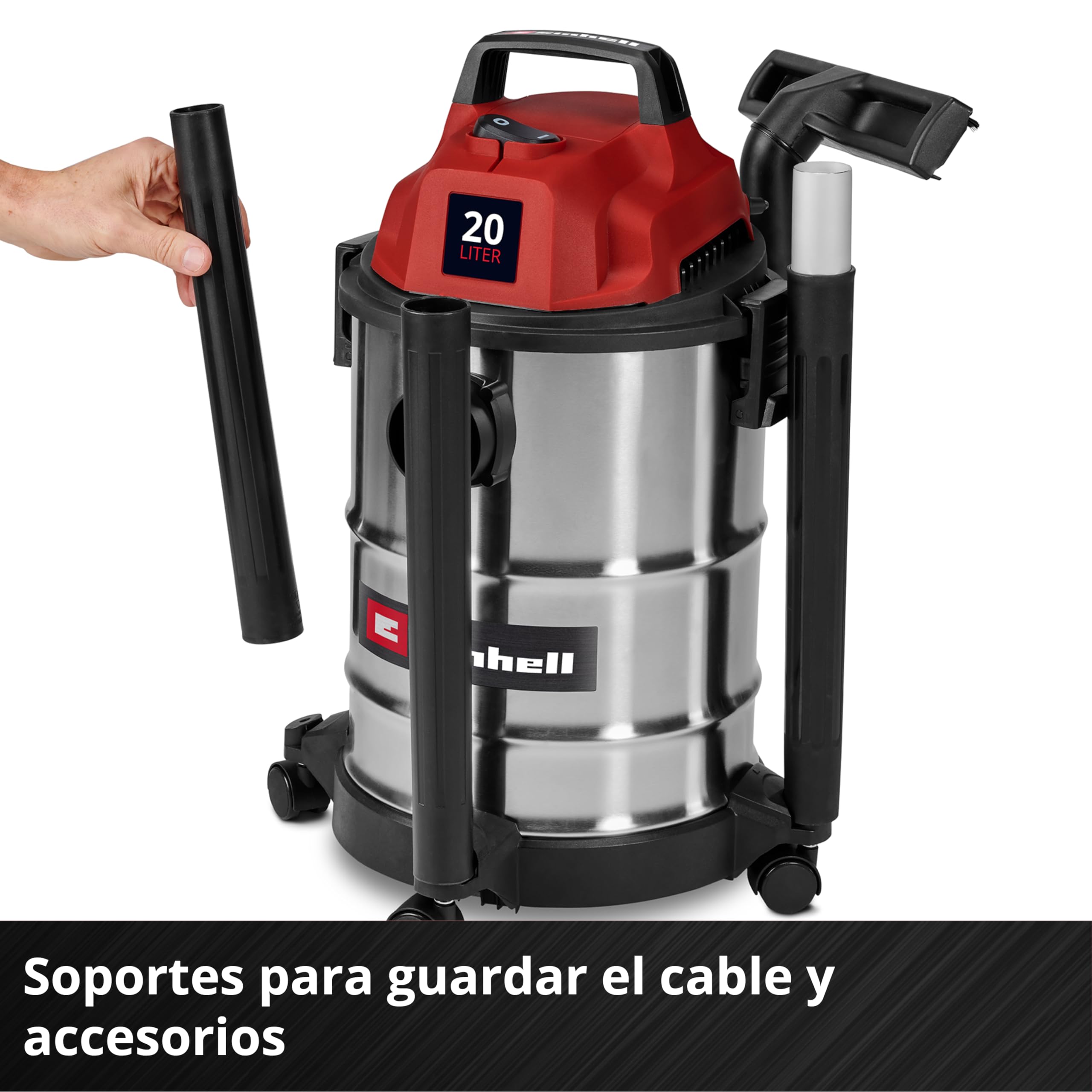 Einhell aspirador en seco y húmedo TC-VC 2045 S (900 W, 180 mbar de potencia de aspiración, recipiente de acero inoxidable de 20 l, ruedas, soporte de accesorios, incl. div. filtros y boquillas)