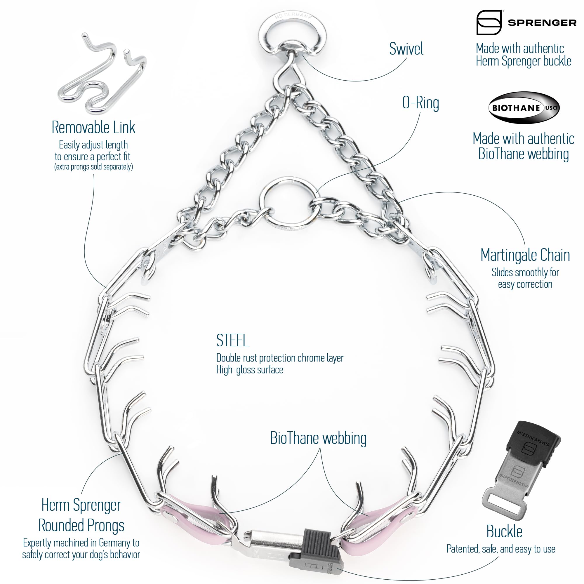 Herm Sprenger Collier de dressage pour chien en acier chromé avec boucle ClicLock à dégagement rapide et insert en biothane, fabriqué en Allemagne (violet pastel, 58,4 x 3,2 mm (pour un tour de cou