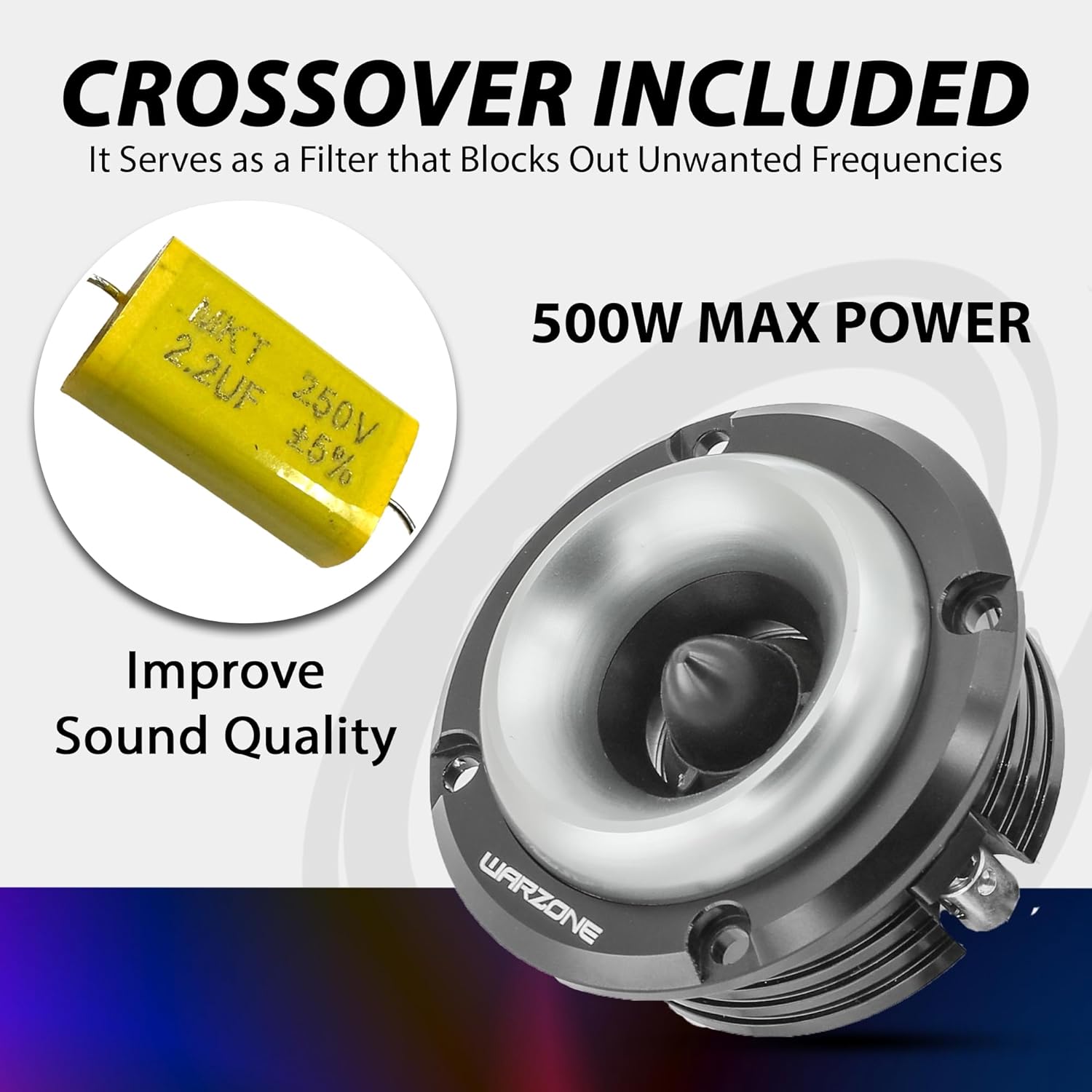 Warzone 2X WZ20TW 2.88-Inch Super Tweeter Speaker, 4 Ohm, 1000W Total Max Power, 105dB Sensitivity, Titanium Diaphragm, CCAW Voice Coil for Pro Car Audio (Pair)