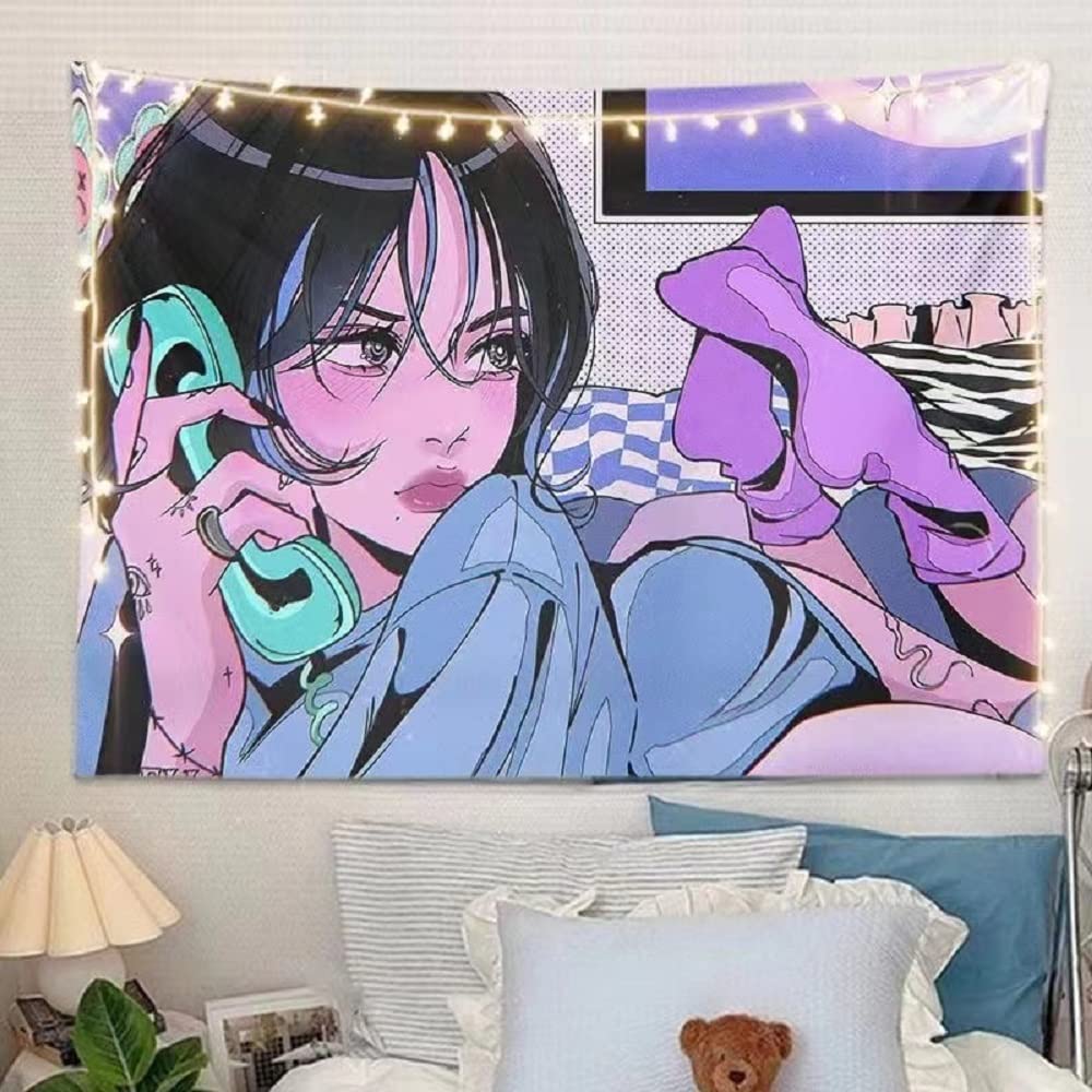 Japanese Anime Girl Tapestry Kawaii aestheticism 3D Printing Art Anime Wall Hanging, for Living Room Bedroom Dorm Decor (80ʺL × 60ʺW, R15)