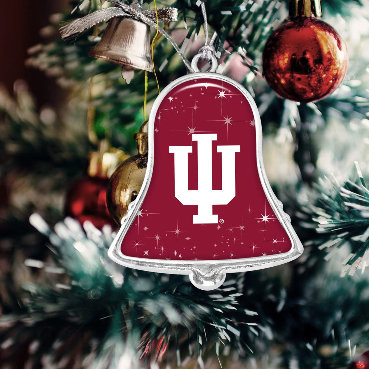 Indiana Hoosiers IU Silver Bell Silver Metal Christmas Ornament Gift Decoration