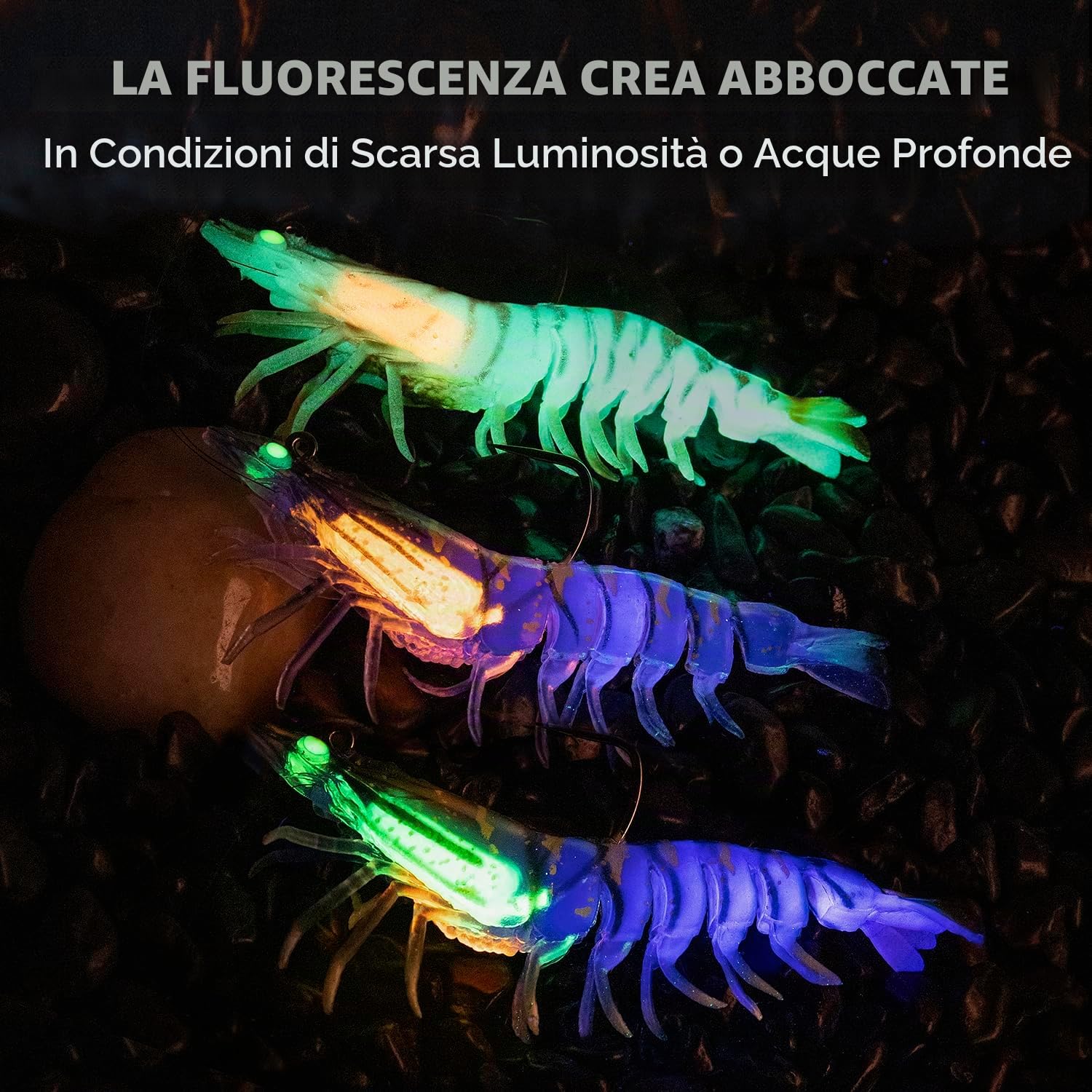 TRUSCEND Esche Artificiali Da Pesca Pre-Innescate Per Acqua Dolce E Salata, Esca Innovative Super Resistenti In TPE Per Spigole E Trote, Esche Artificiale Simili A Gamberi, Da Tenere Separatamente