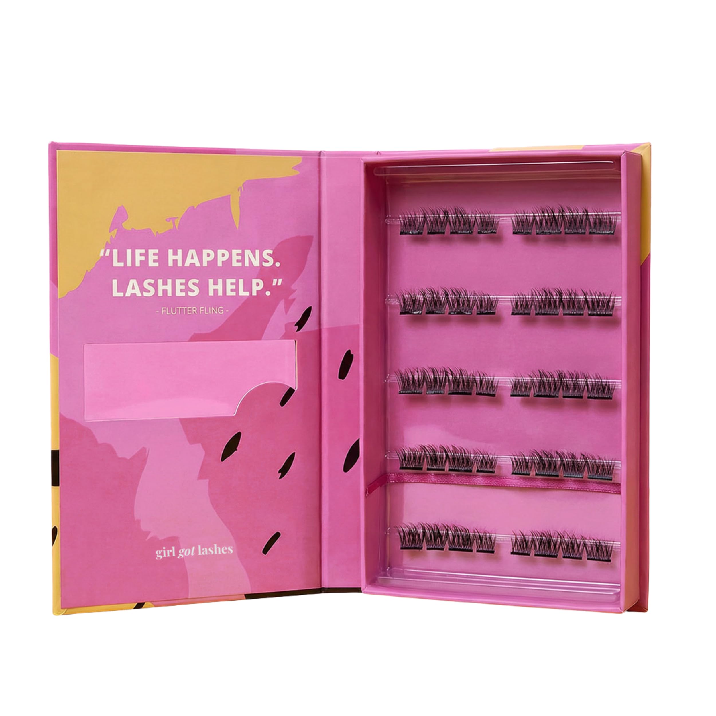 GirlGotLashes Flutter Fling Pre-Glued Wimpernextensions – Volumen & Länge, 5 Paare, 7 Tage Halt, selbstklebend, C-Curl 14mm, Everyday Look, vegan