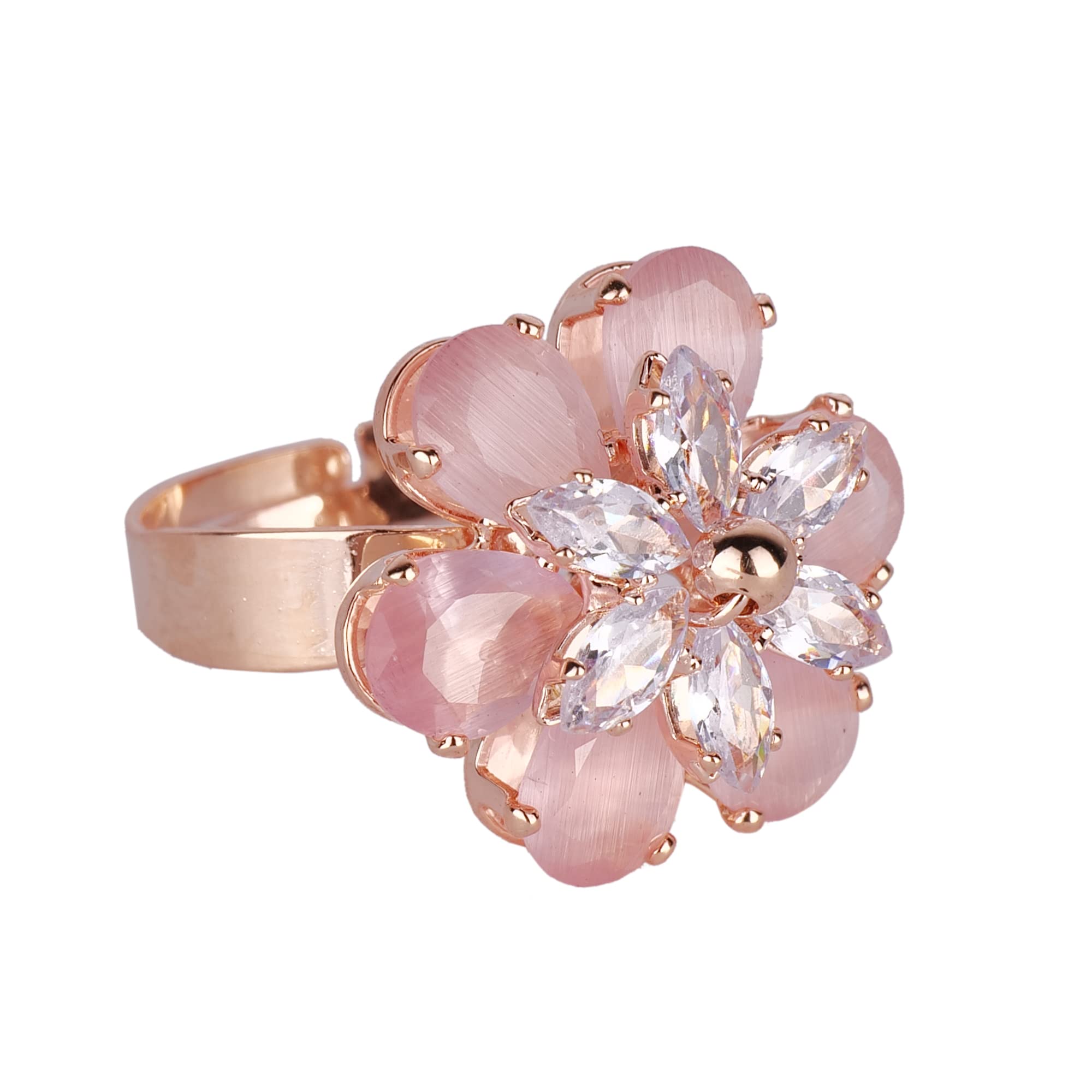 Adorn Rose Gold Plated Light Green Mint Cats Eye Cubic Zirconia Floral Finger Ring For Women & Girls (PAFR-08MPR) (Style 2) (B0BVMJ6PRP) Amazon Price History, Amazon Price Tracker