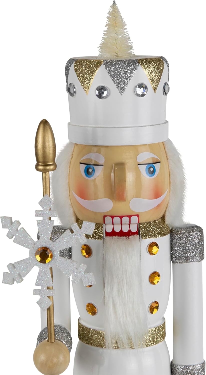 Northlight Glittered Nutcracker with Snowflake Scepter Christmas Figure - 15" - White