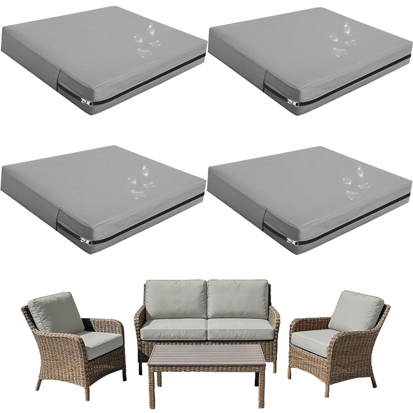 seokor Replacement Outdoor Cushion Covers Waterproof, 65x65 60x60 50x50cm set of 6/4/2/1 Garden Sofa Seat Cushion Slipcover With Zipper for Chairs, Patio and Rattan furniture(Color1,50x55x10cm(4pcs))