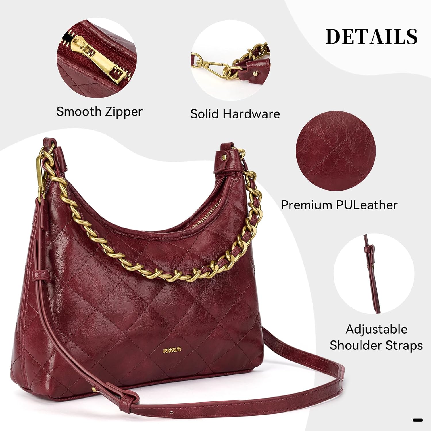 Crescent Shoulder Bag,Purse for Women,Crossbody Cute Purses,Retro Vintage Zipper Hobo Handbag with Adjustable Strap
