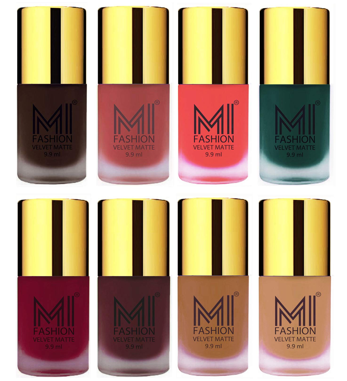 MI FASHION Velvet Matte Highly Pigmented Nail Paint Multicolor Combo Stay-Smooth Application Ultra Long-Lasting Top Coat 9.9ml Each (Set-8)-image-28