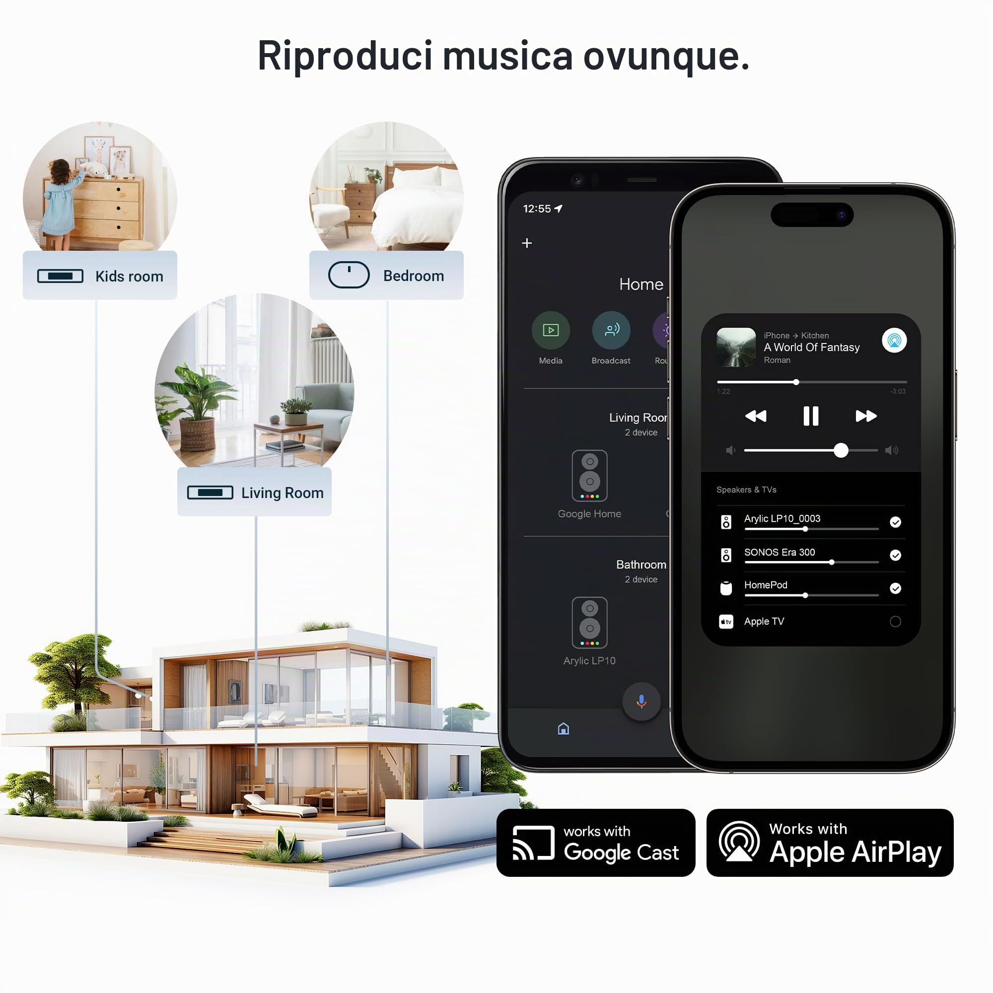 Arylic LP10 - Streaming musicale wireless, supporta AirPlay 2, Spotify e Tidal - Offre molteplici opzioni di streaming, compatibile con Chromecast, WiFi e Bluetooth - Preamplificatore con App