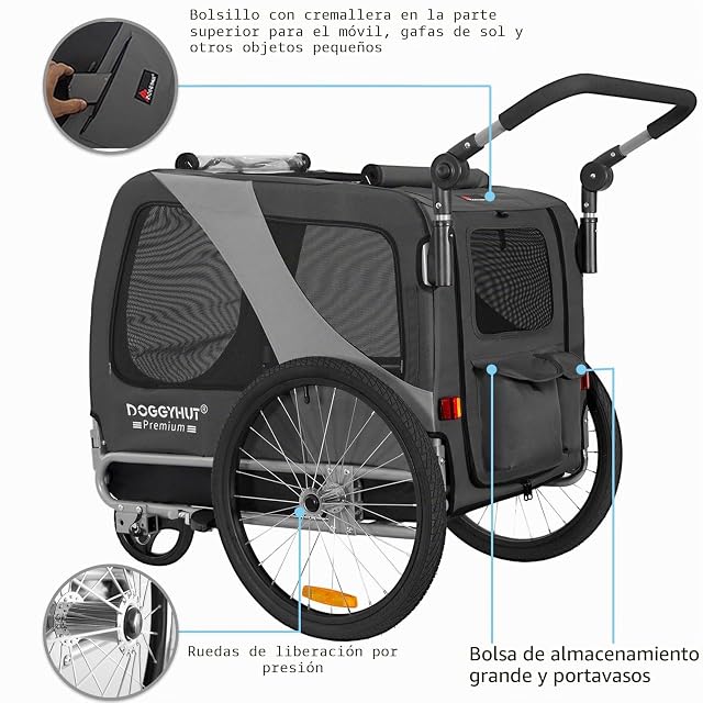 Foto 3 de 8 de DOGGYHUT® Remolque de bicicleta 2 en 1 para perro y jogger hasta 35 kg Remolque de bicicleta para perros…