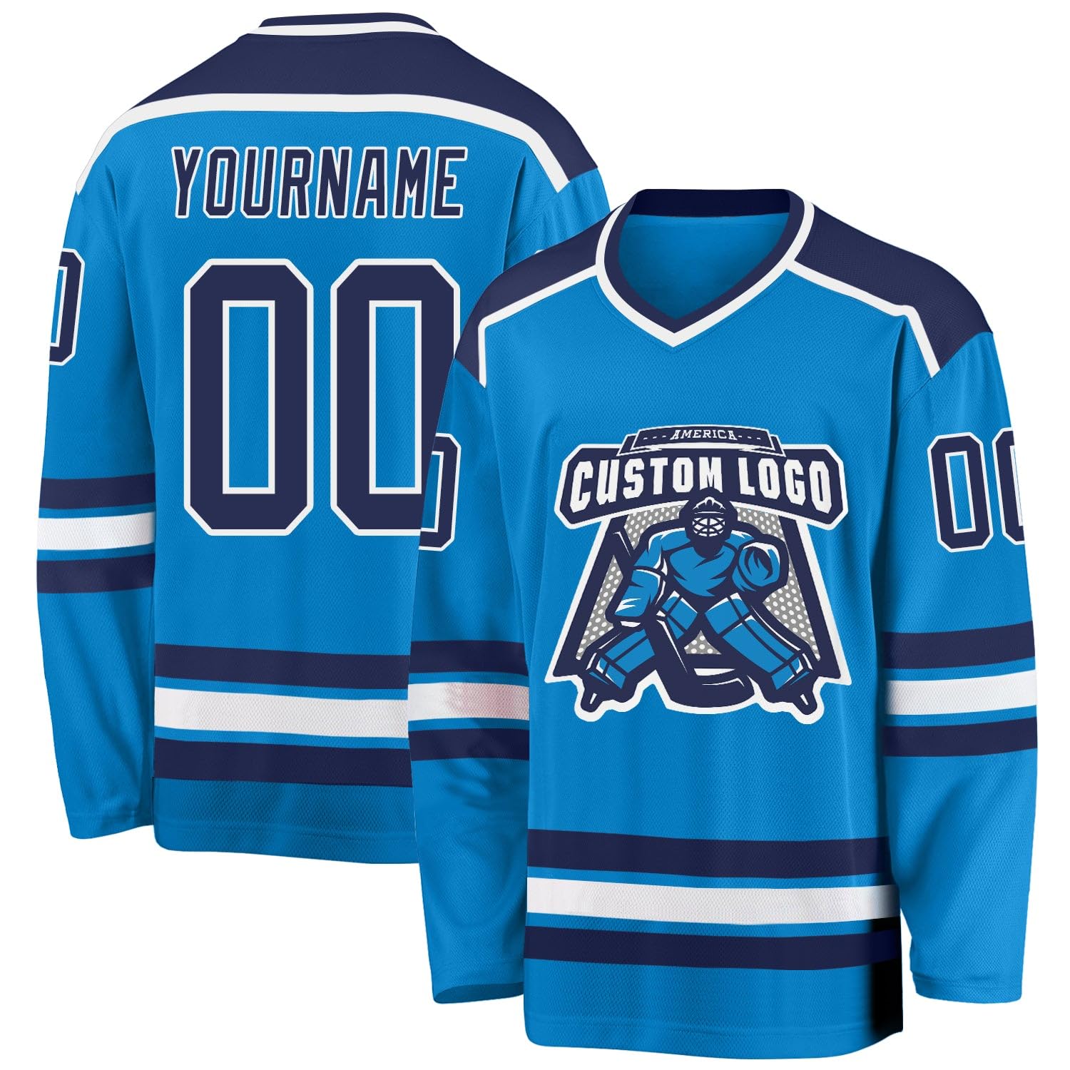 Custom Name Number White Black-Orange Hockey Jersey, Personalized Team V-Neck Sports Hockey Jersey for Men Women Youth