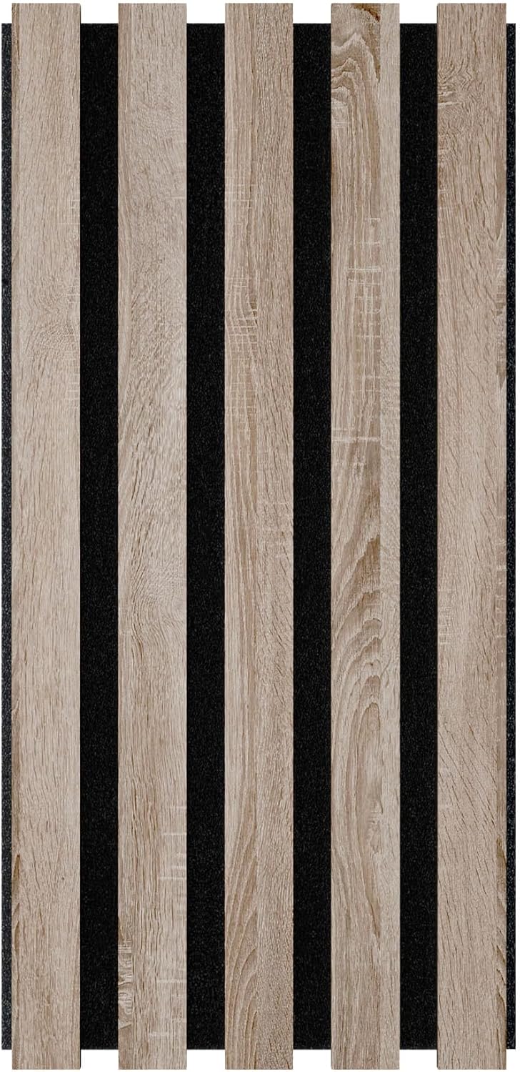 4 Pack — Acoustic Slat Wood (HDF) "Pole-HALF" Wall Panel Set | Sound Absorption & Diffusion | Noise Reduction & Stylish Decor | 50x25cm | Color: [H-POLE-53mm | Sonoma]