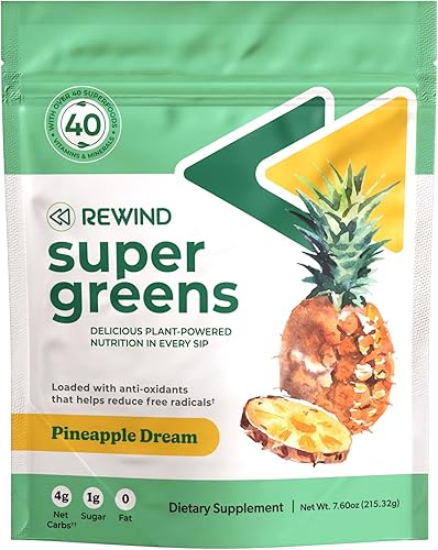 Rewind Verdes - Super Greens Powder - Deliciosa mezcla de bebida de jugo verde con sabor increíble - Más de 40 superalimentos - Vitamina B12, zinc,