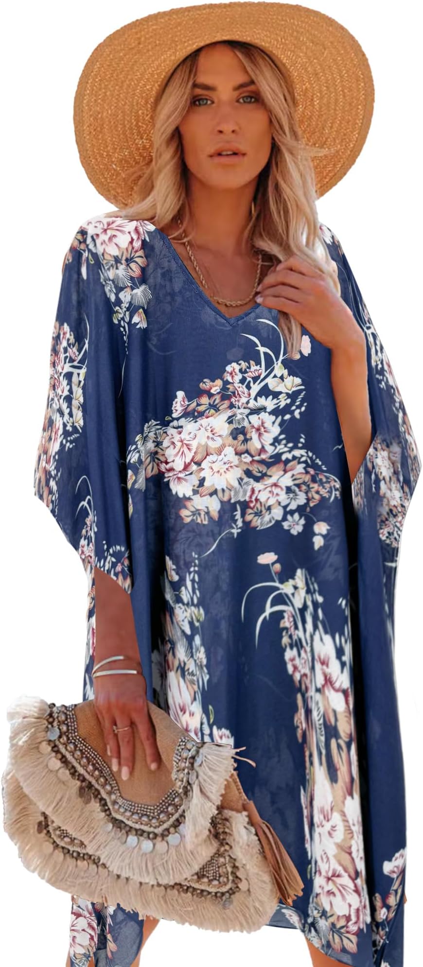Moss Rose Women's Swimsuit Cover up Beach Kaftan for Bathing Suit with Floral Pattern