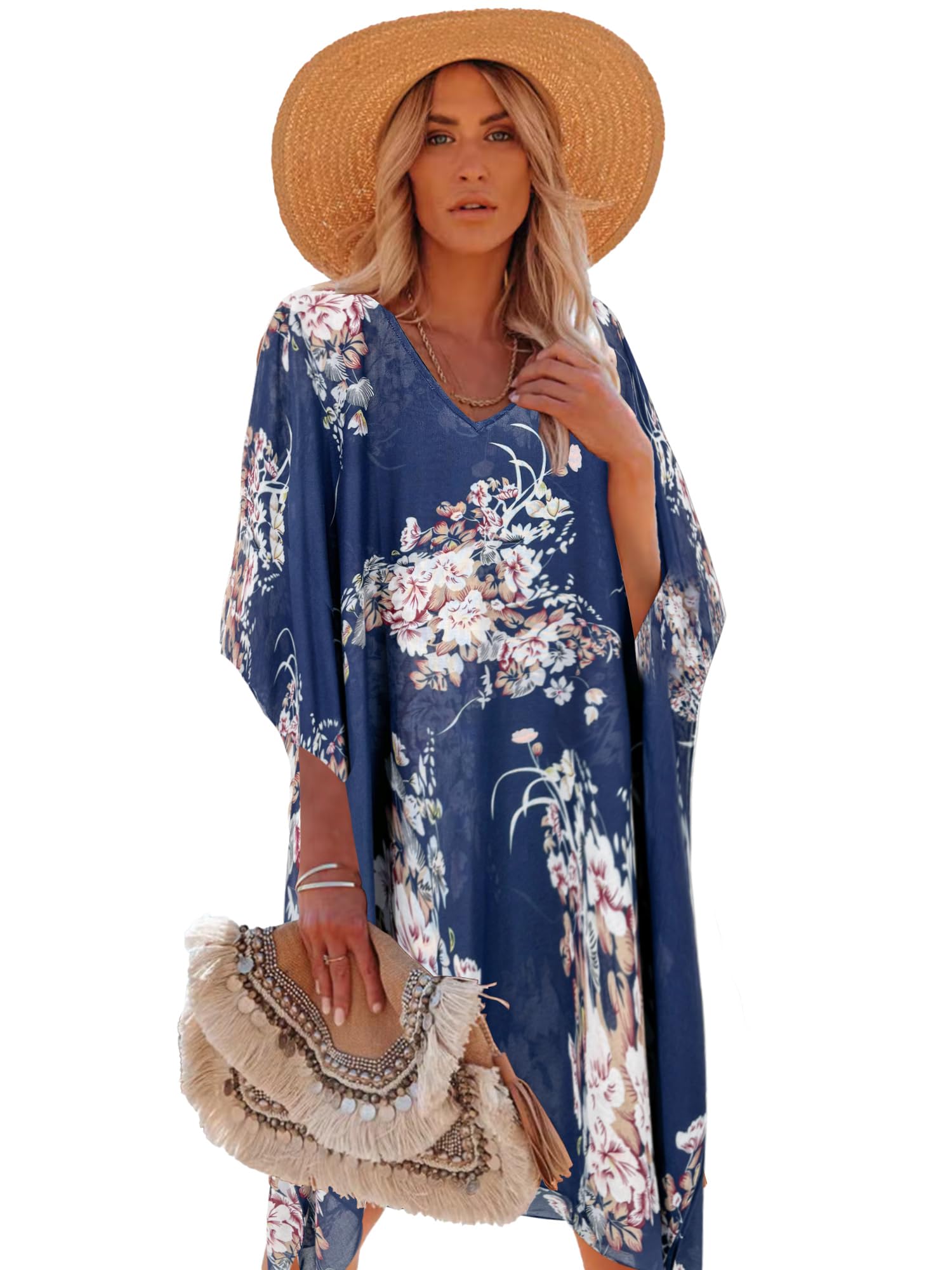 Moss Rose Women's Swimsuit Cover up Beach Kaftan for Bathing Suit with Floral Pattern