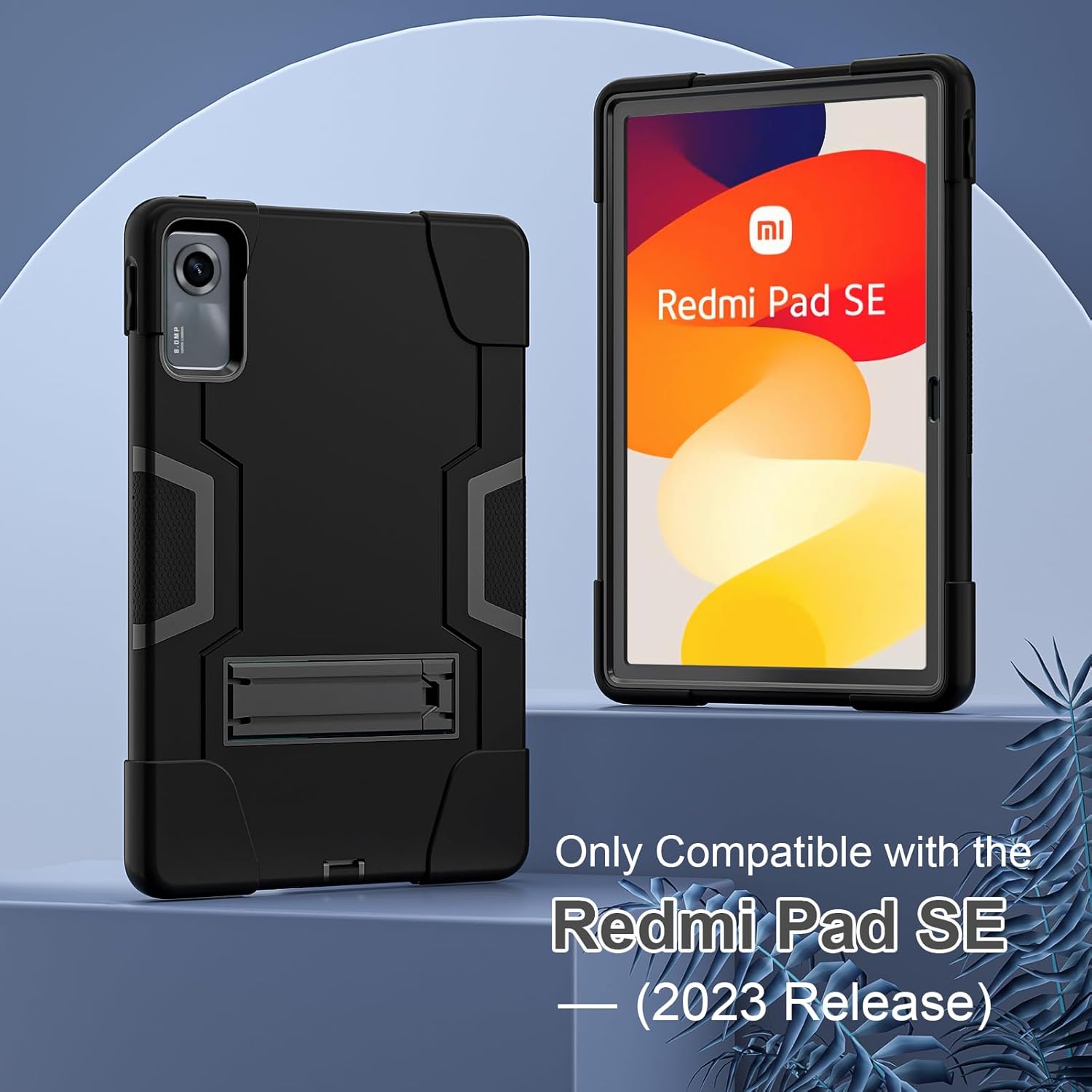 case Cover for Xiaomi Redmi Pad SE 11 inch,Slim Heavy Duty Shockproof Rugged Protective Case with Built-in Stand for Redmi Pad SE 11 2023 (Black/Black)