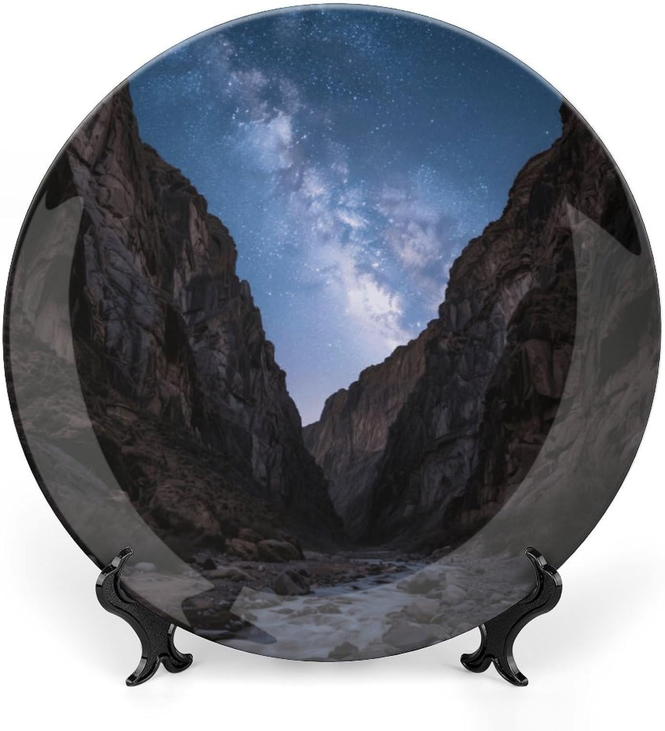 Bone China Decorative Plates Starry Sky Canyon Ceramic Decorative Plate Wall Decor with Display Stand Ceramic Ornaments for Wall Hanging Decoration