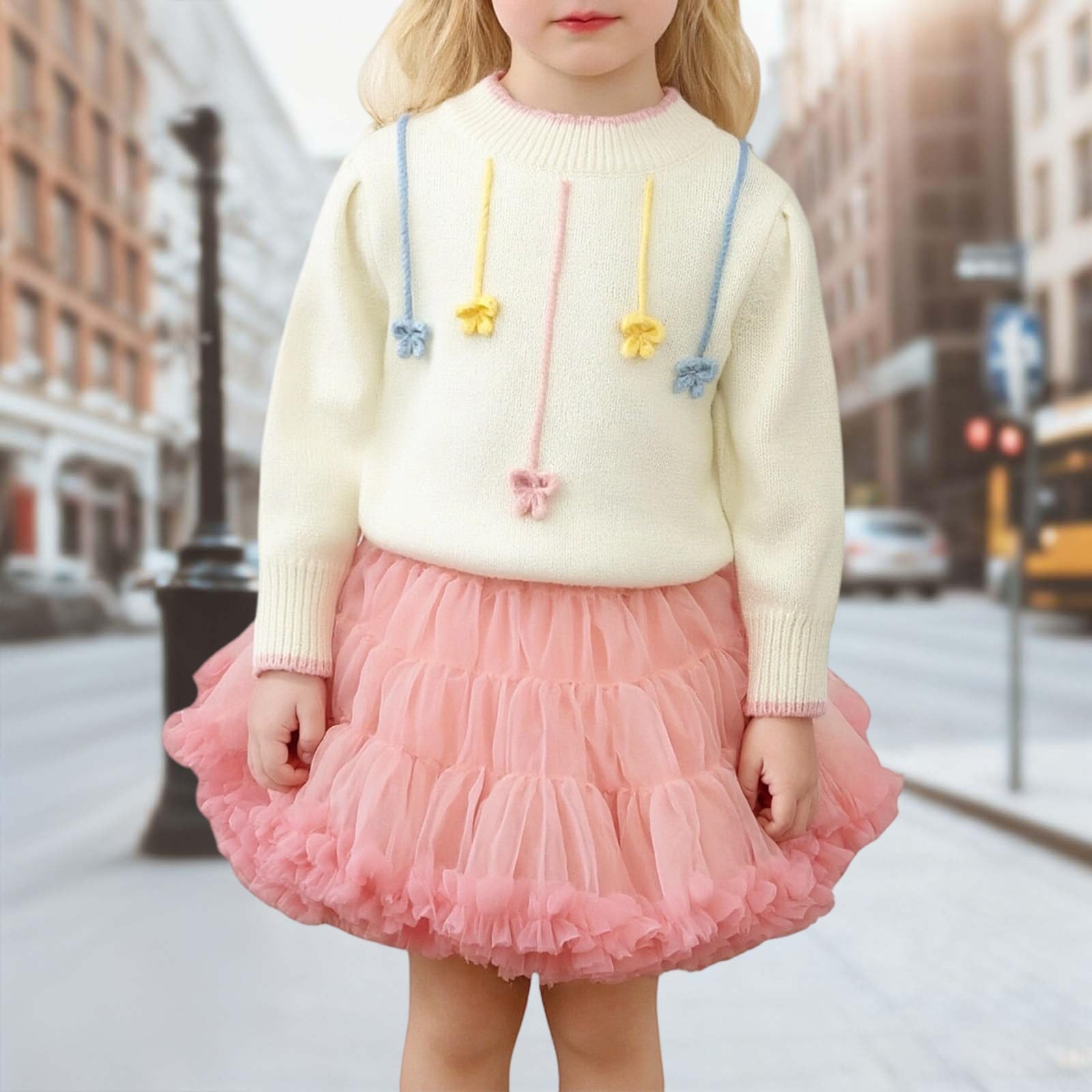 Mädchenpullover mit ausgestelltem Rock, handgefertigt, geblümt, voluminöser Strickrock (3 Jahre, 8 Jahre) Leicht Fashion Mädchen Kleid