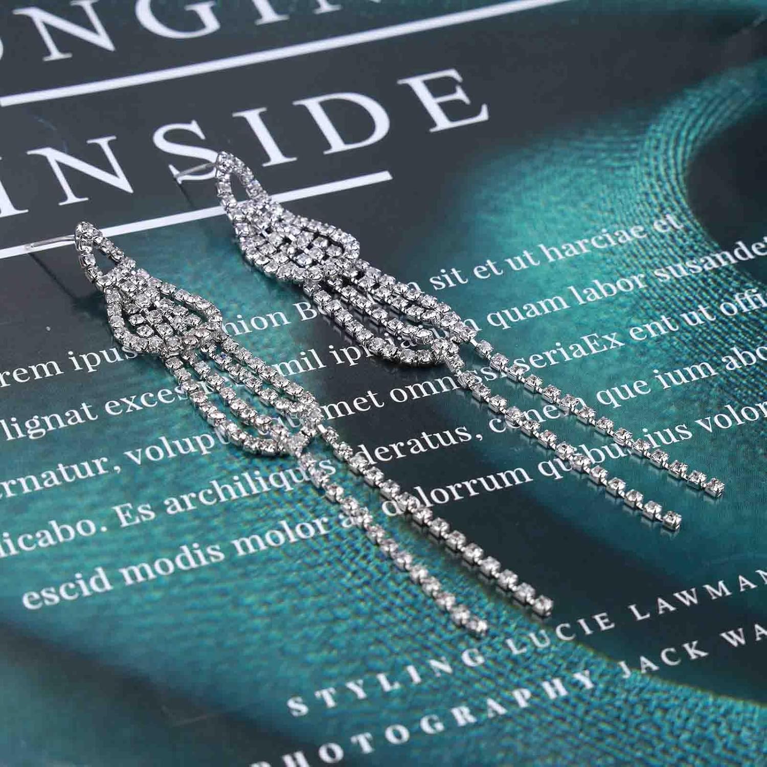 Boho Rhinestone Chandelier Earrings Sparkly Chain Drop Earrings Crystal Tassel Dangle Earrings Gold Long Rhinestone Earrings Jewelry for Women and Girls - Image 4