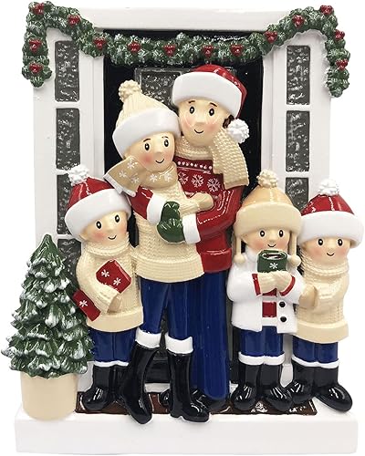 Vista 3 de Adorno de Navidad 3D de Familia de Bienvenida de 5 Personas 2025, Adornos de Navidad Familiares Personalizados 2025 Recuerdo del Hogar