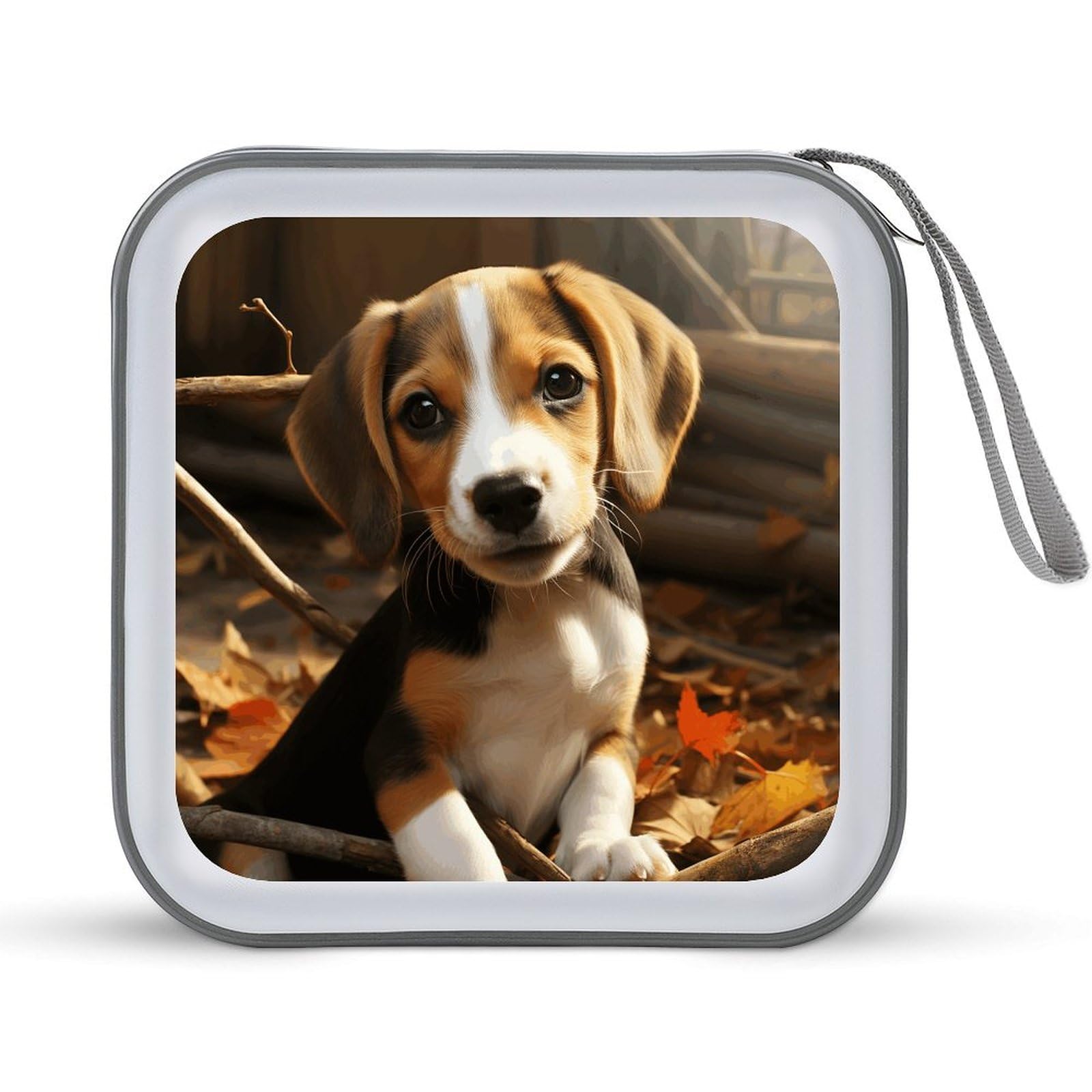 JTREHY - 40 Sheets Capacity Storage Bag, Cute Beagle Printed Portable Zipper CD DVD CD Wallet Large Capacity for Car Home Office Game Disc