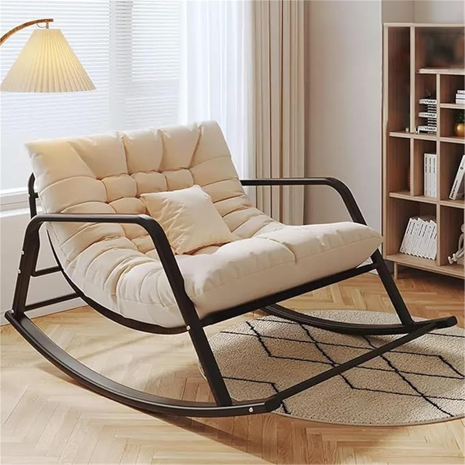 Double Comfortable Rocking Chair with Padded Seats, Ergonomic Armrests, Breathable Fabric, Modern Design for Bedroom, Living Room, and Outdoor Garden (Orange & Black Feet)